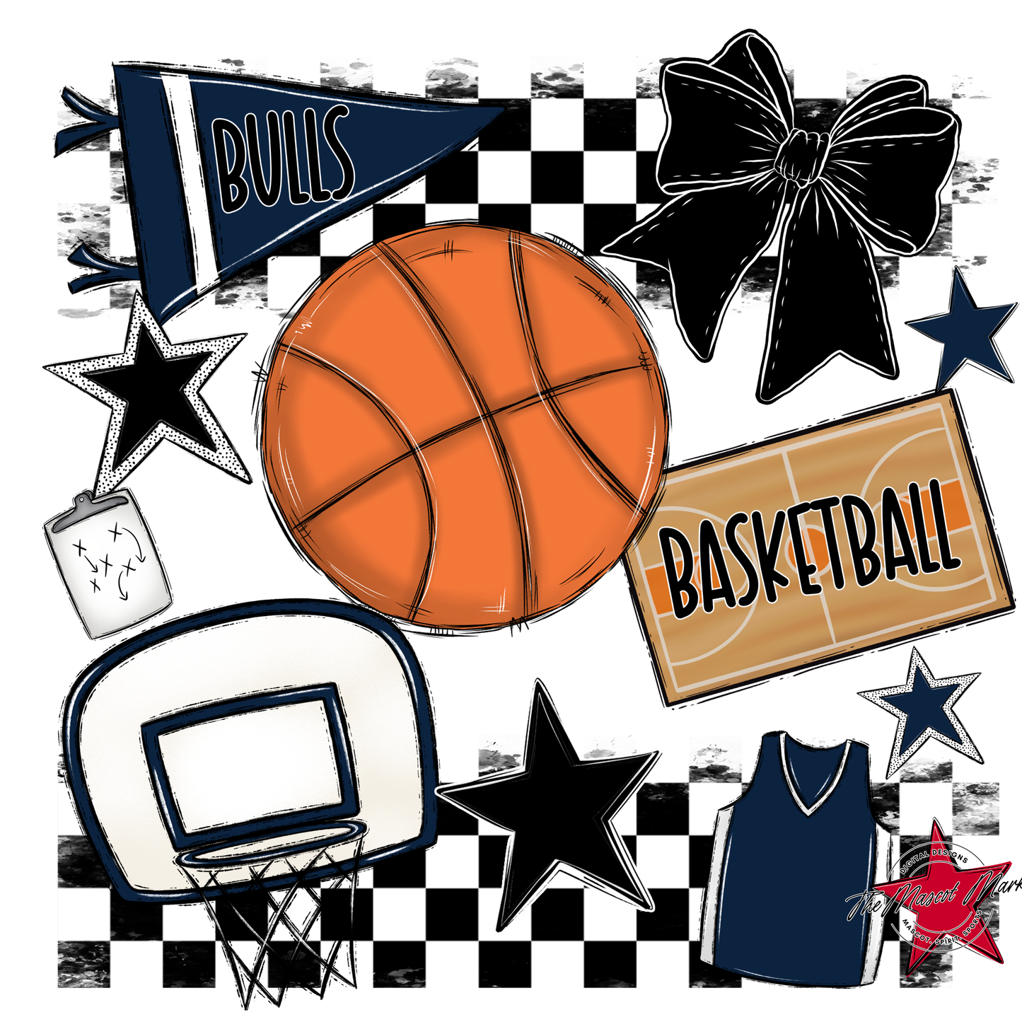 Bulls Checkers Basketball Spirit Design-Navy
