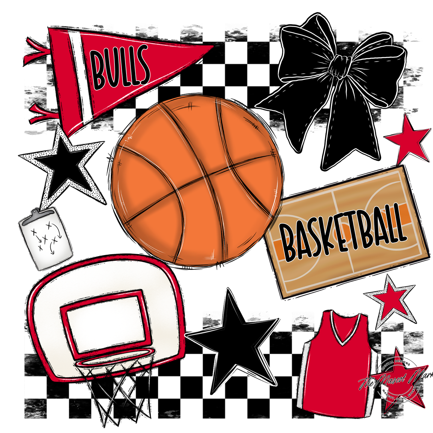Bulls Checkers Basketball Spirit Design-Red