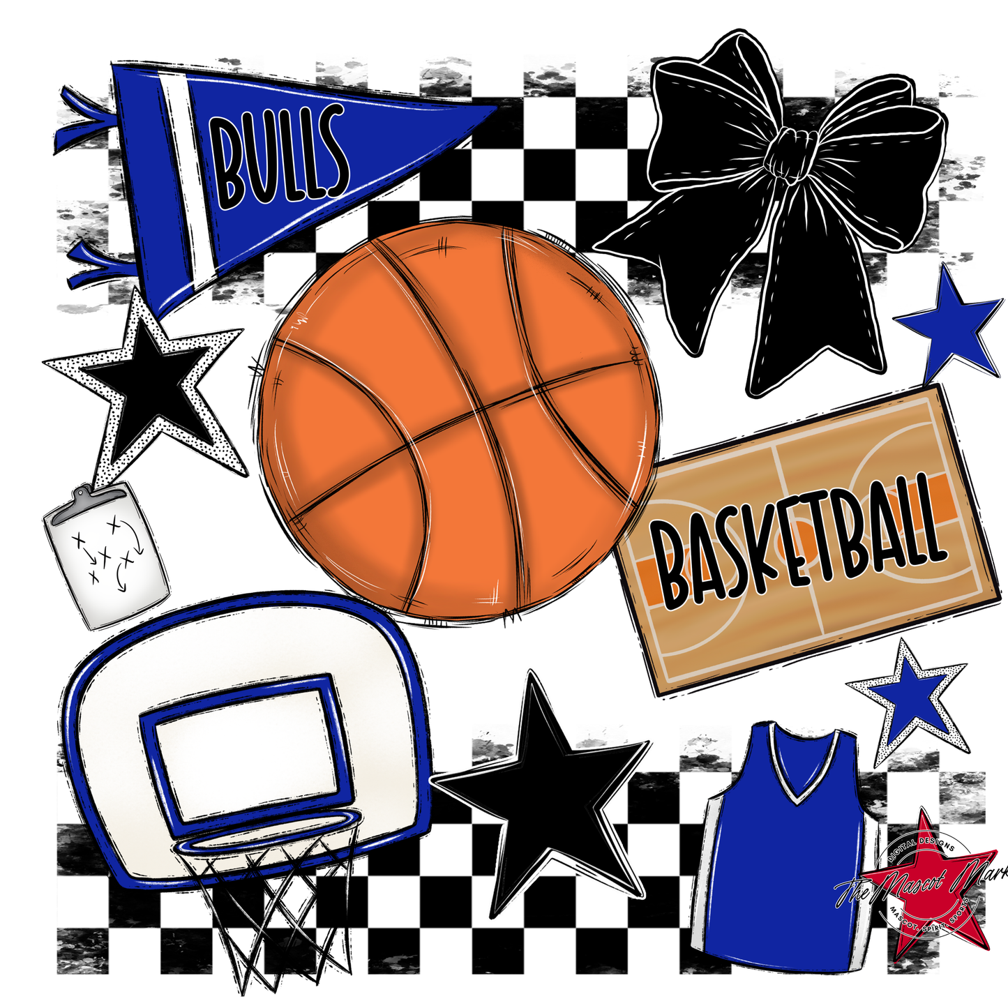 Bulls Checkers Basketball Spirit Design-Royal Blue