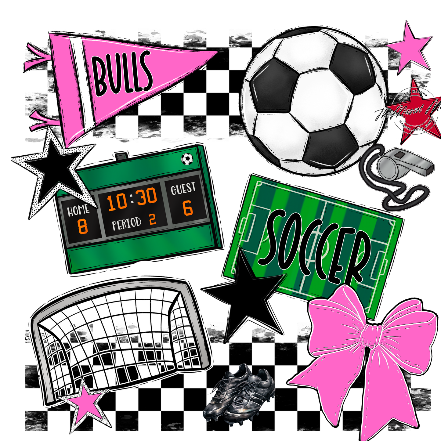 Bulls Checkers Soccer Spirit Design-Baby Pink