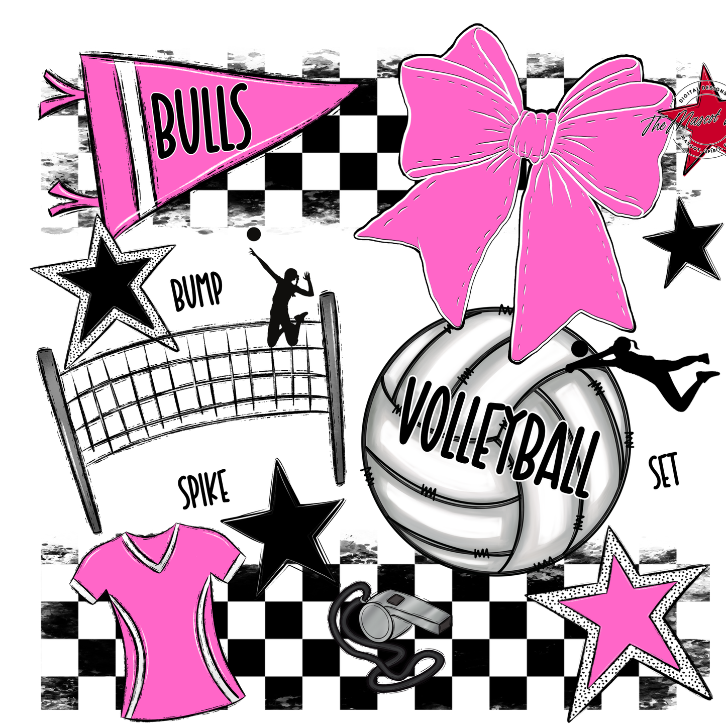 Bulls Checkers Volleyball Spirit Design-Baby Pink