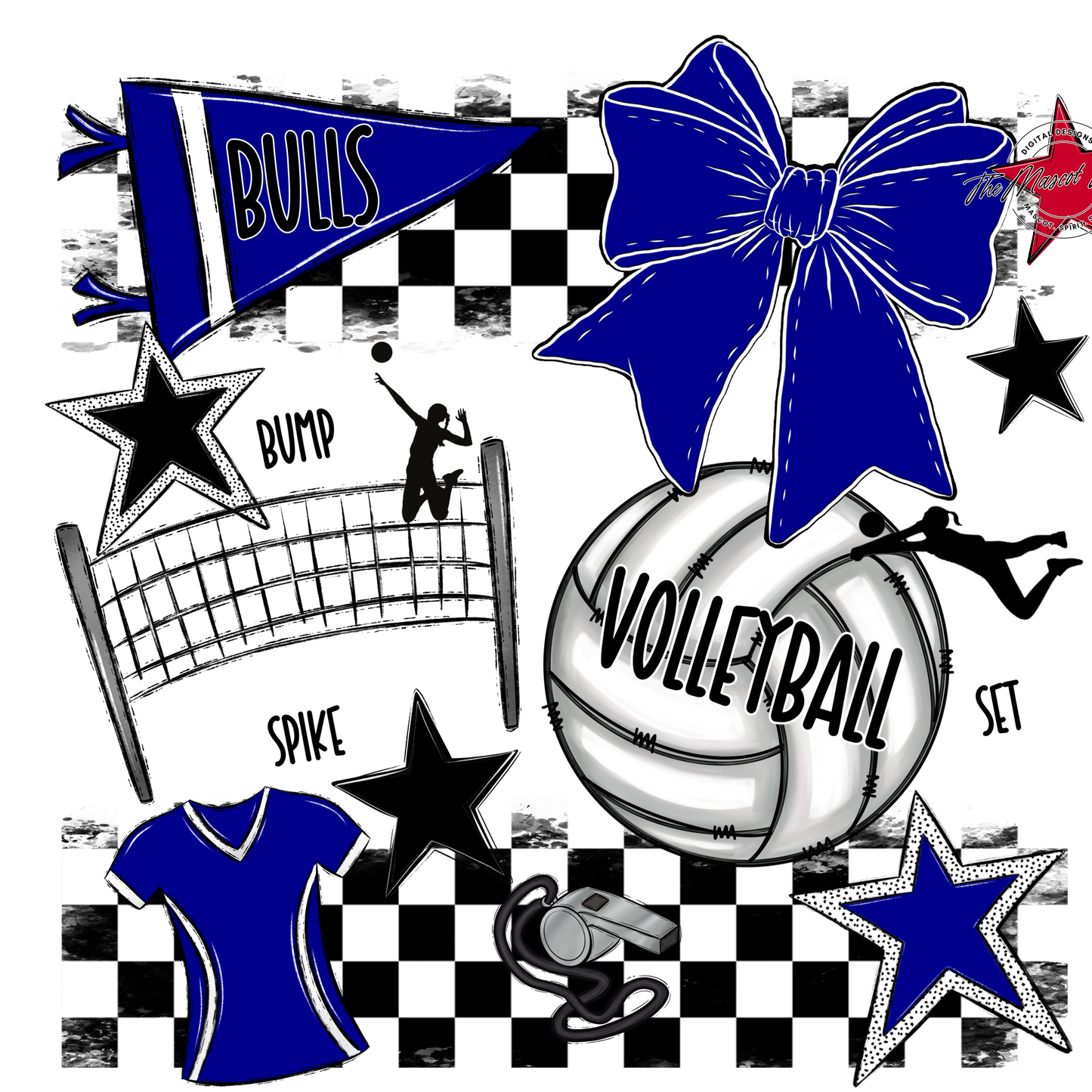Bulls Checkers Volleyball Spirit Design-Blue