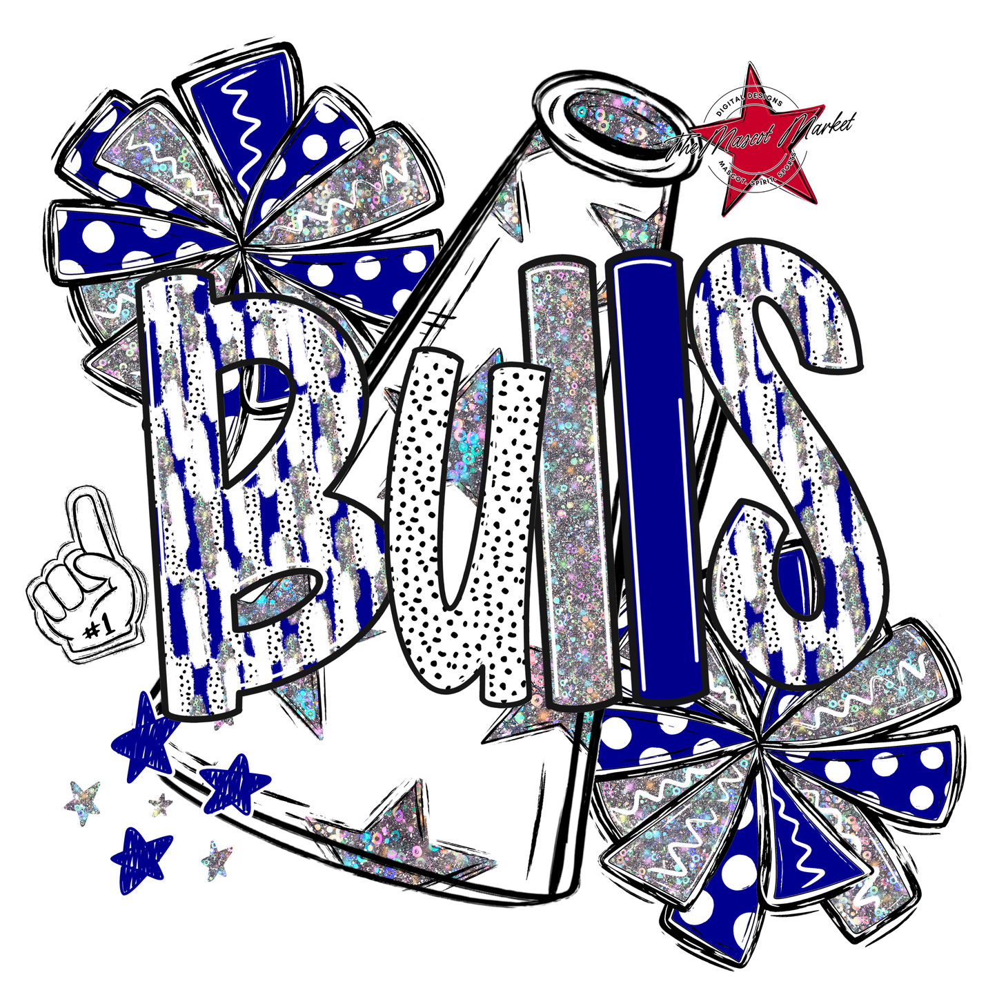 Bulls Cheer Megaphone Scrape-Blue
