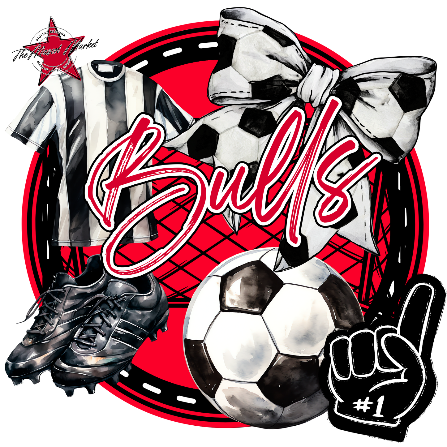 Bulls Circle Soccer Design-Red