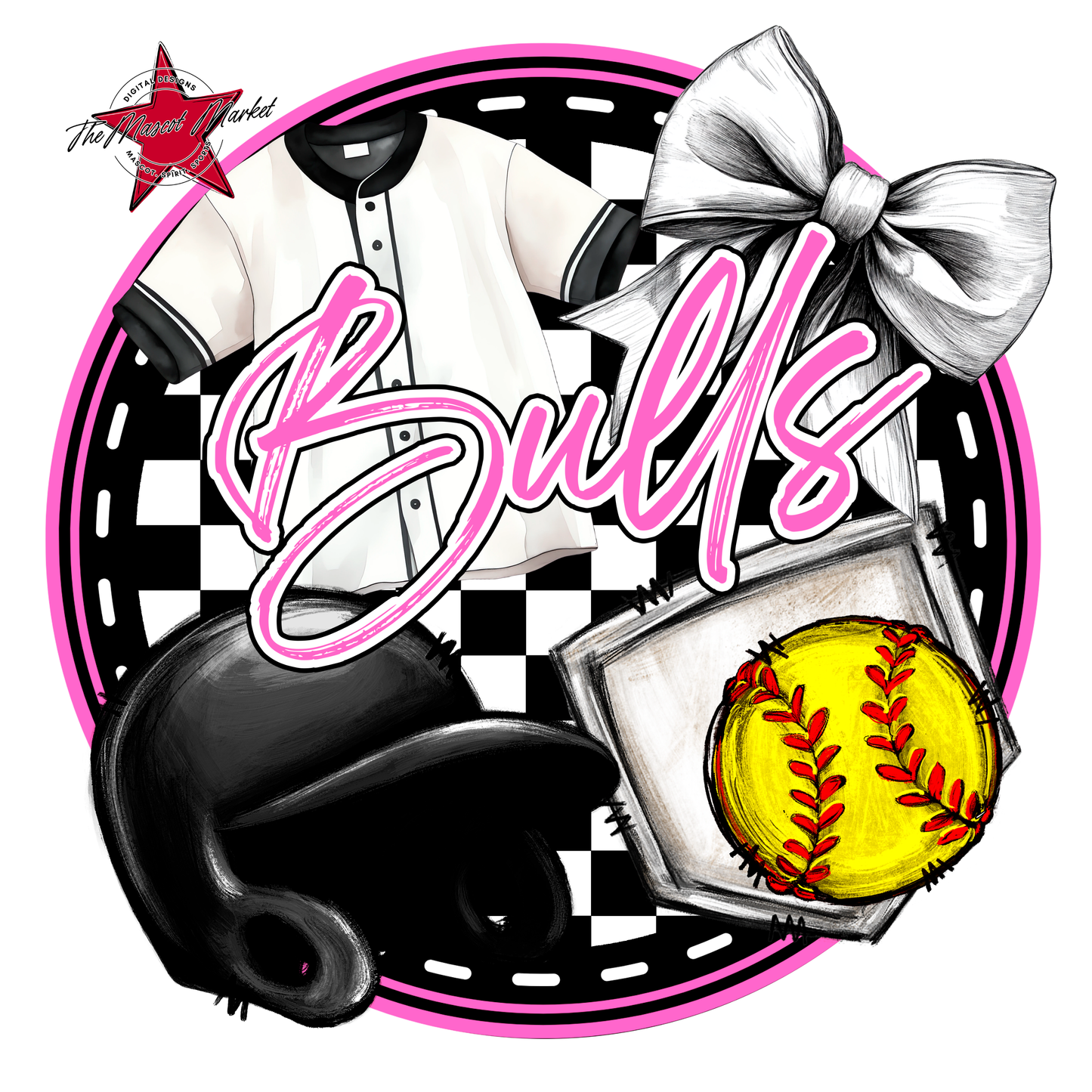 Bulls Circle Softball Design-Baby Pink