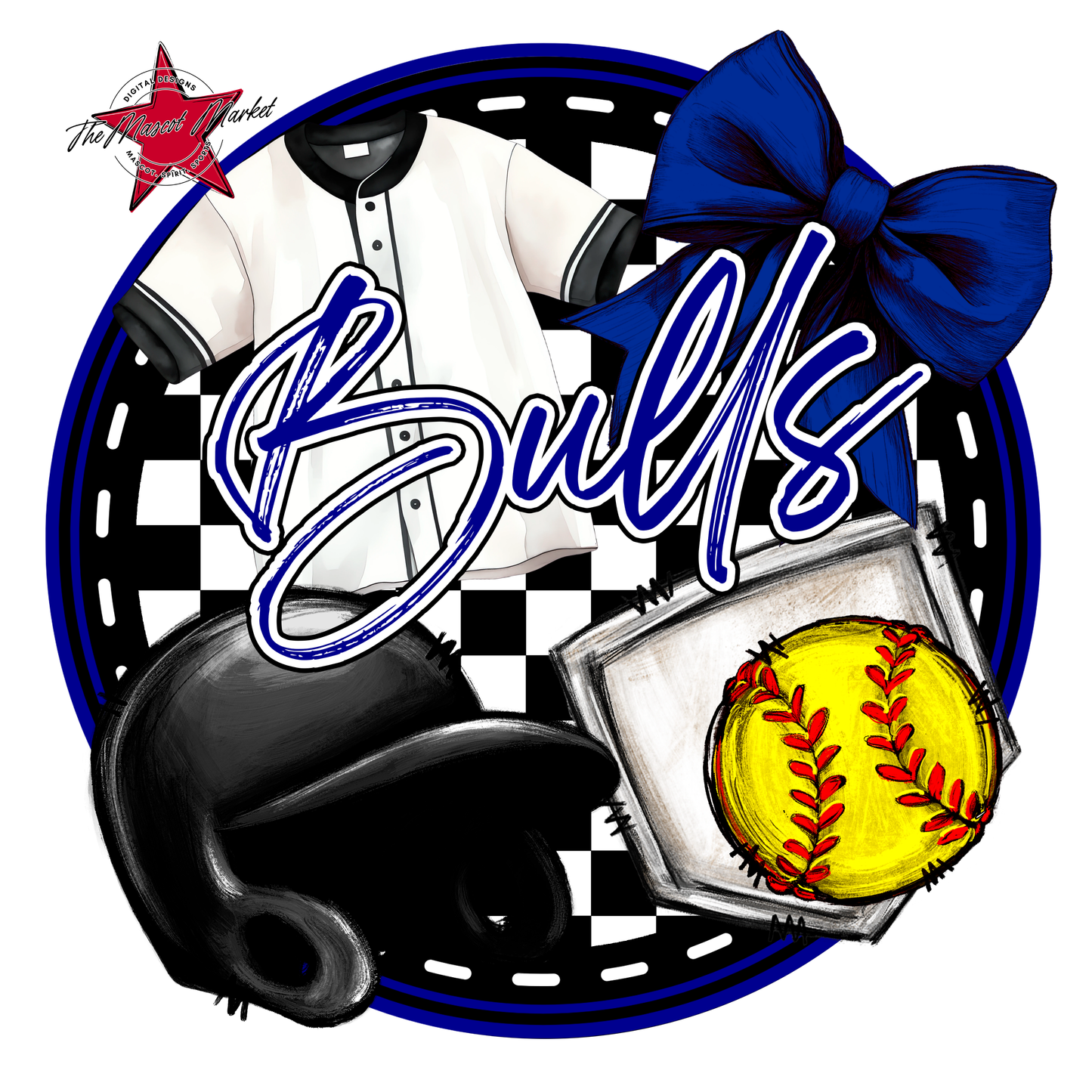 Bulls Circle Softball Design-Blue
