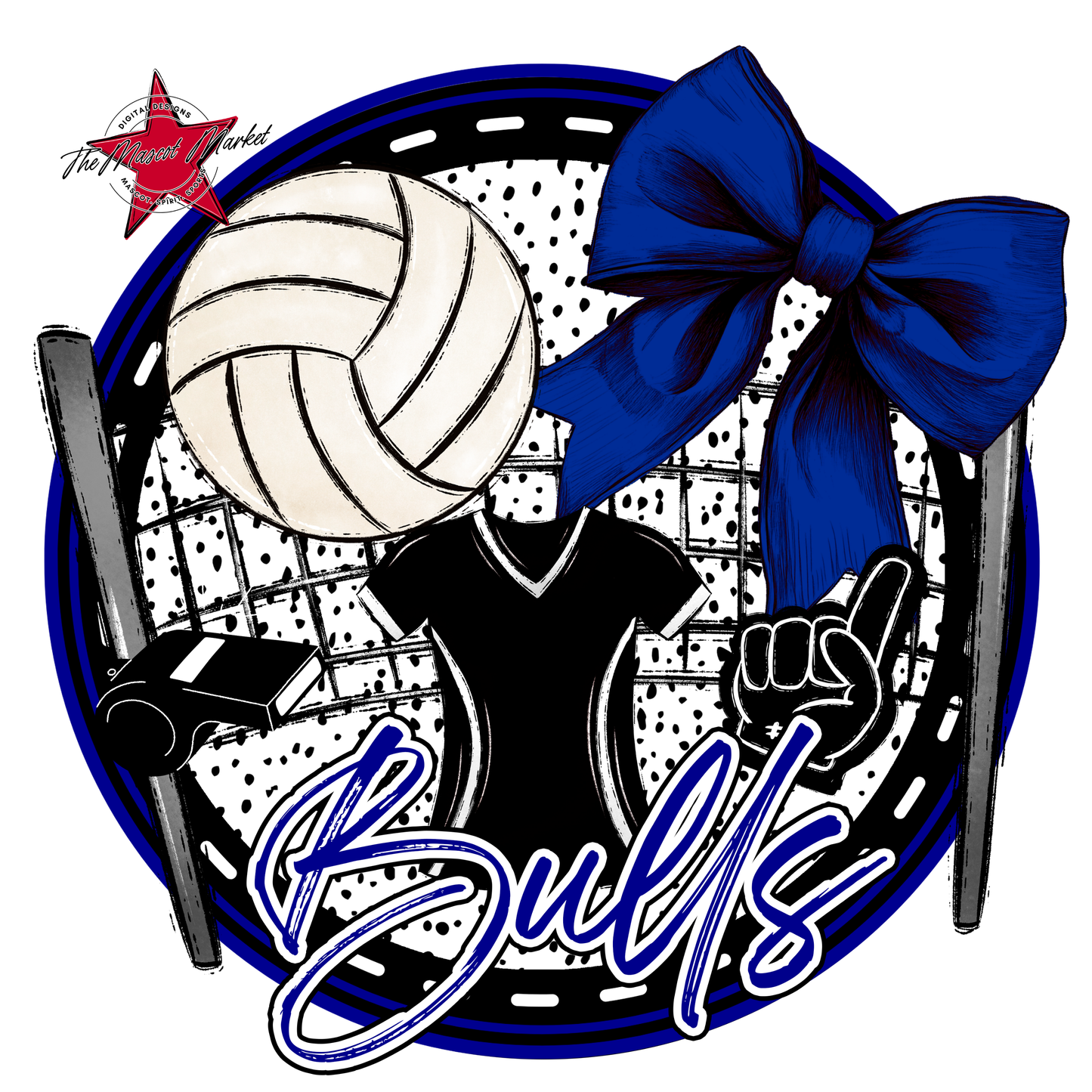 Bulls Circle Volleyball Design-Blue