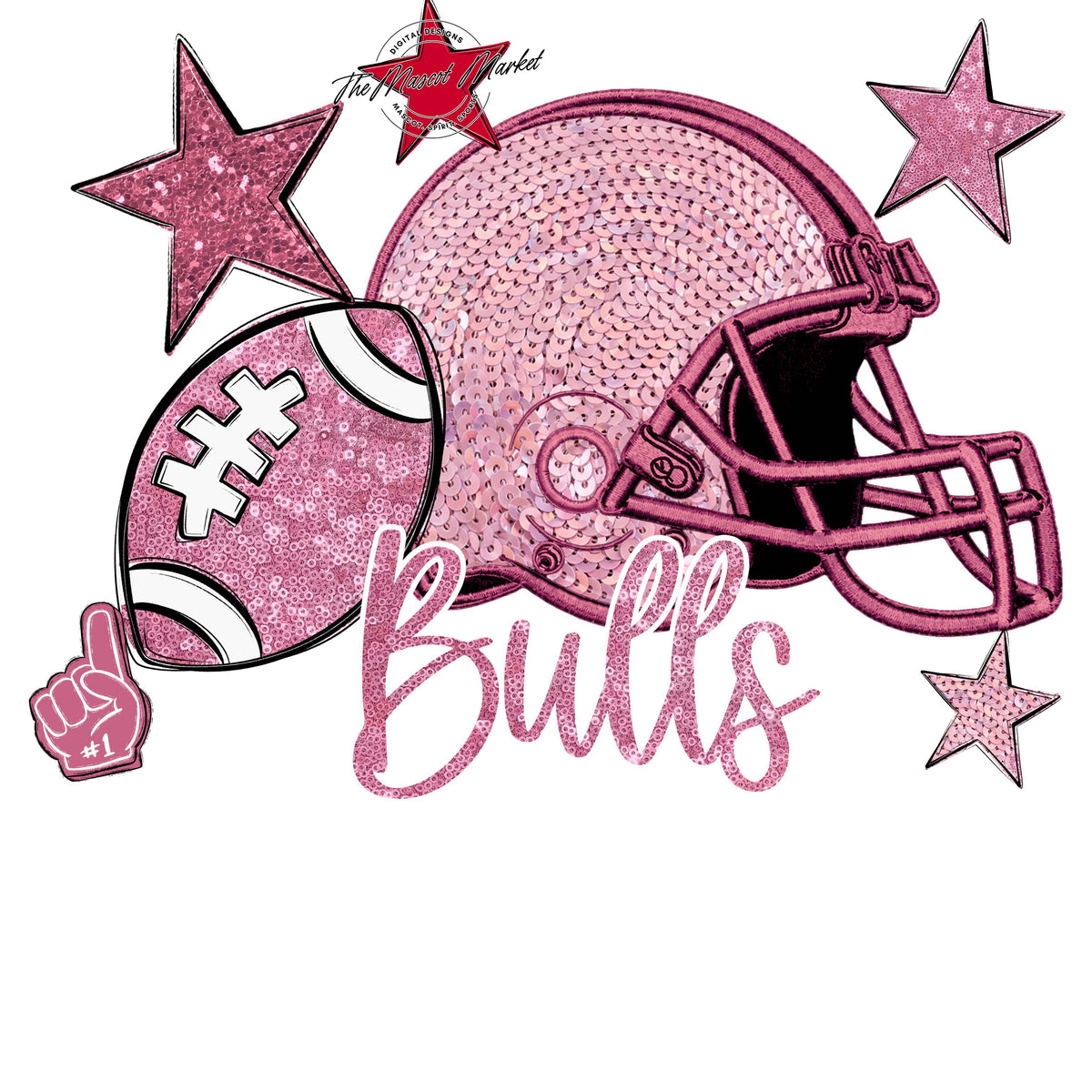 Bulls Football Embroidered Sequins Design-Pink Out