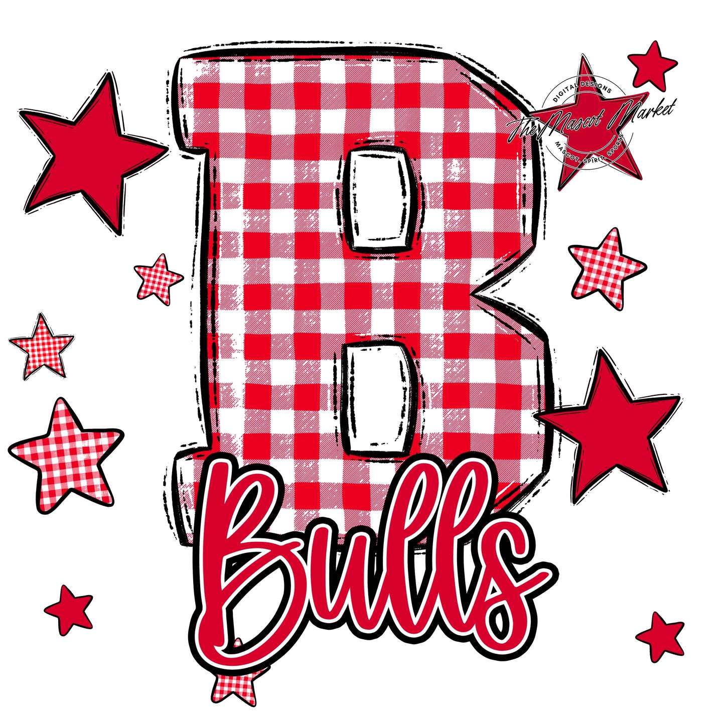 Bulls Plaid Star Design-Red