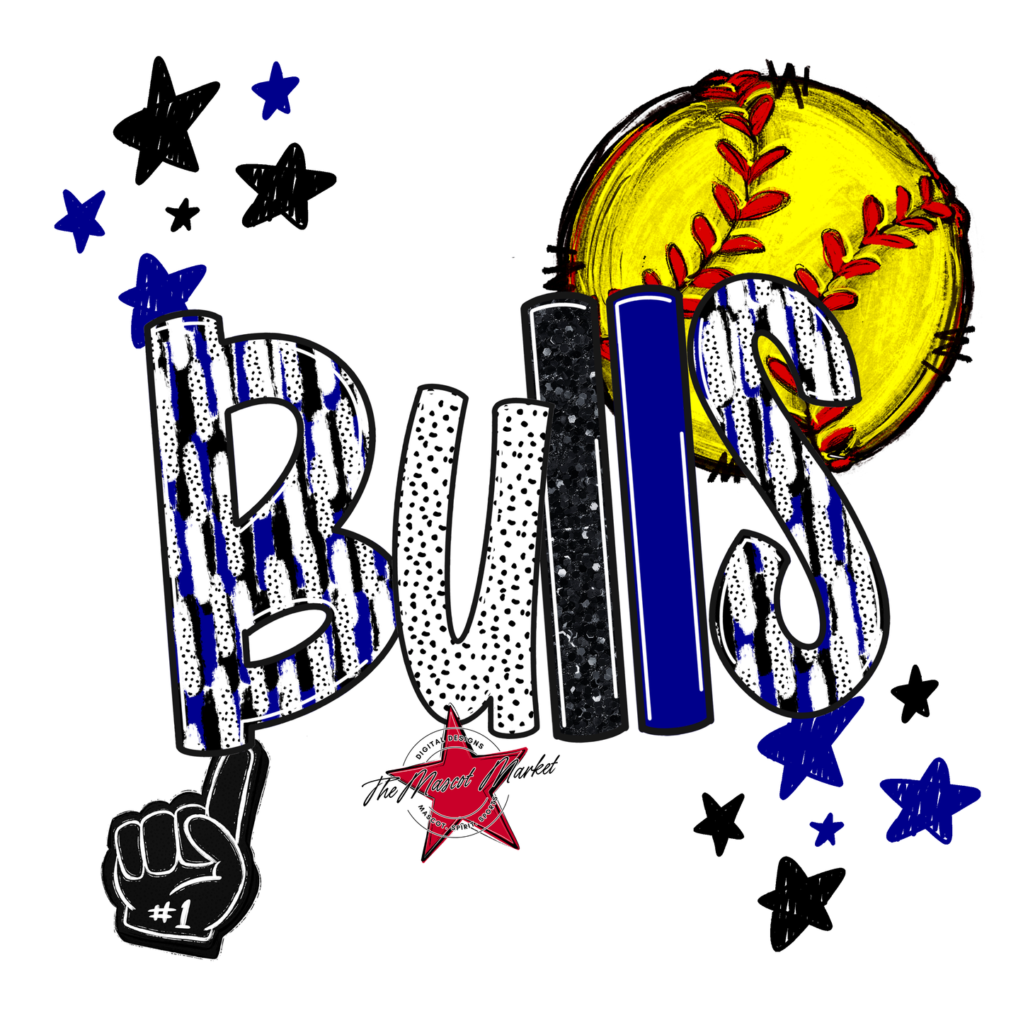 Bulls Softball Scrape-Blue