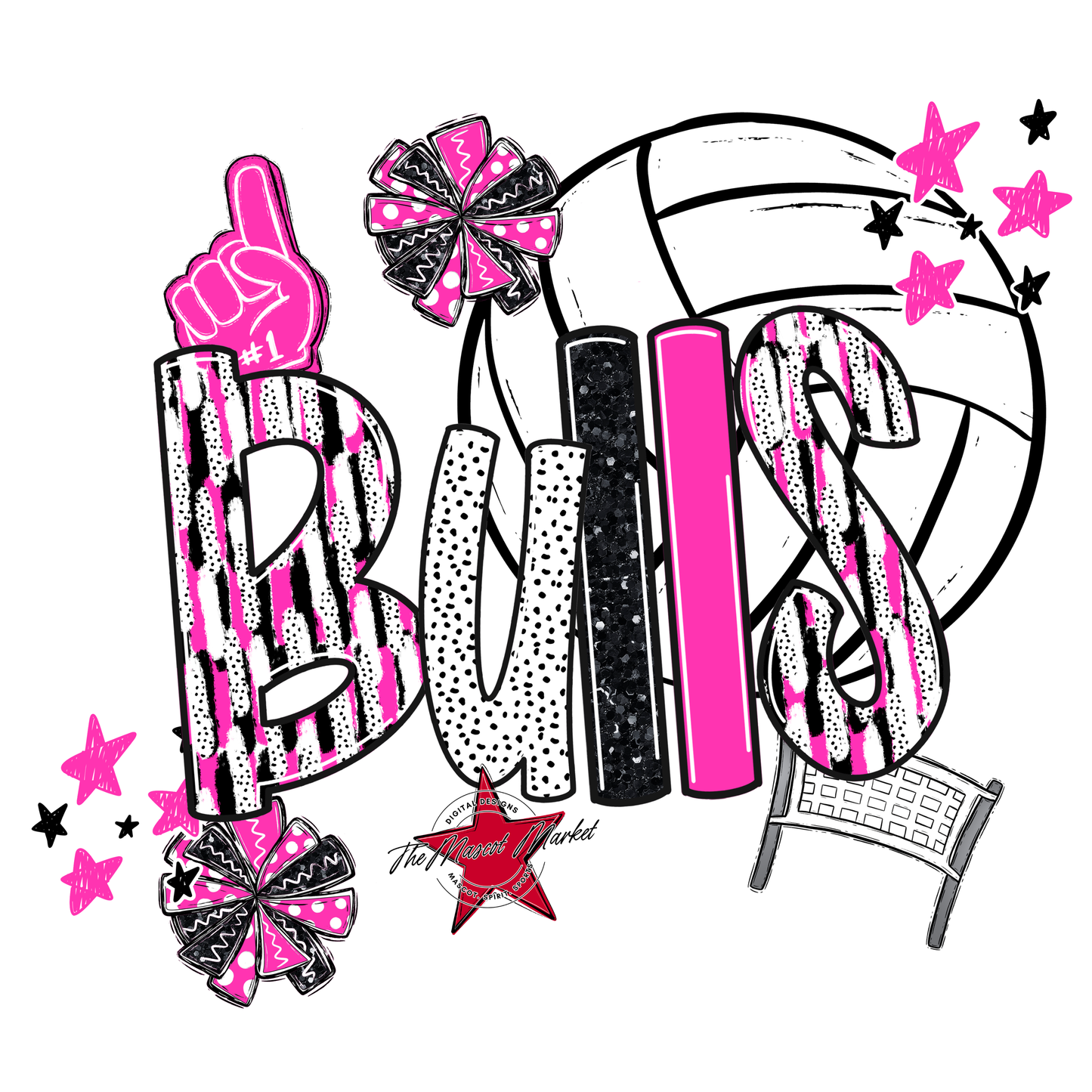 Bulls Volleyball Scrape-Pink
