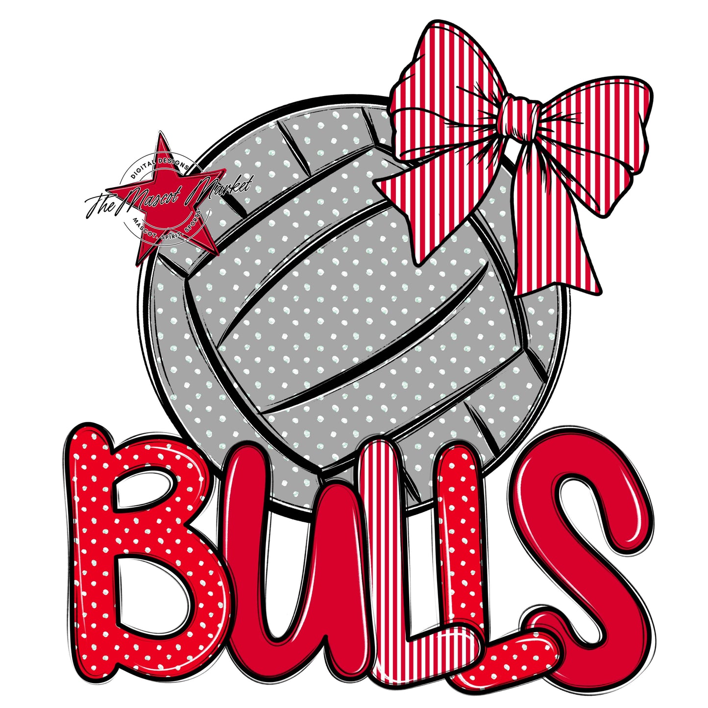 Bulls Volleyball Spirit Design-Red