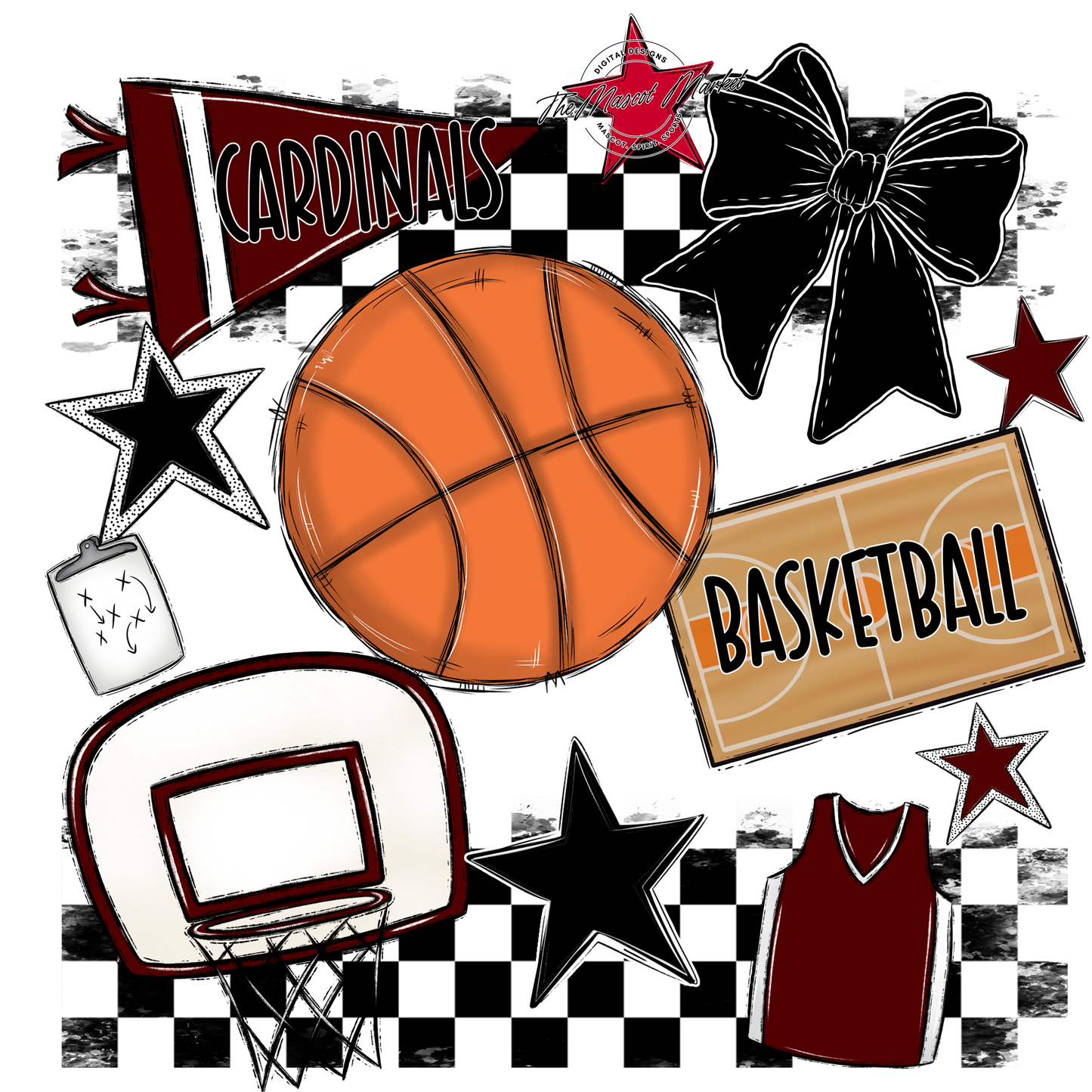 Cardinals Checkers Basketball Spirit Design-Maroon