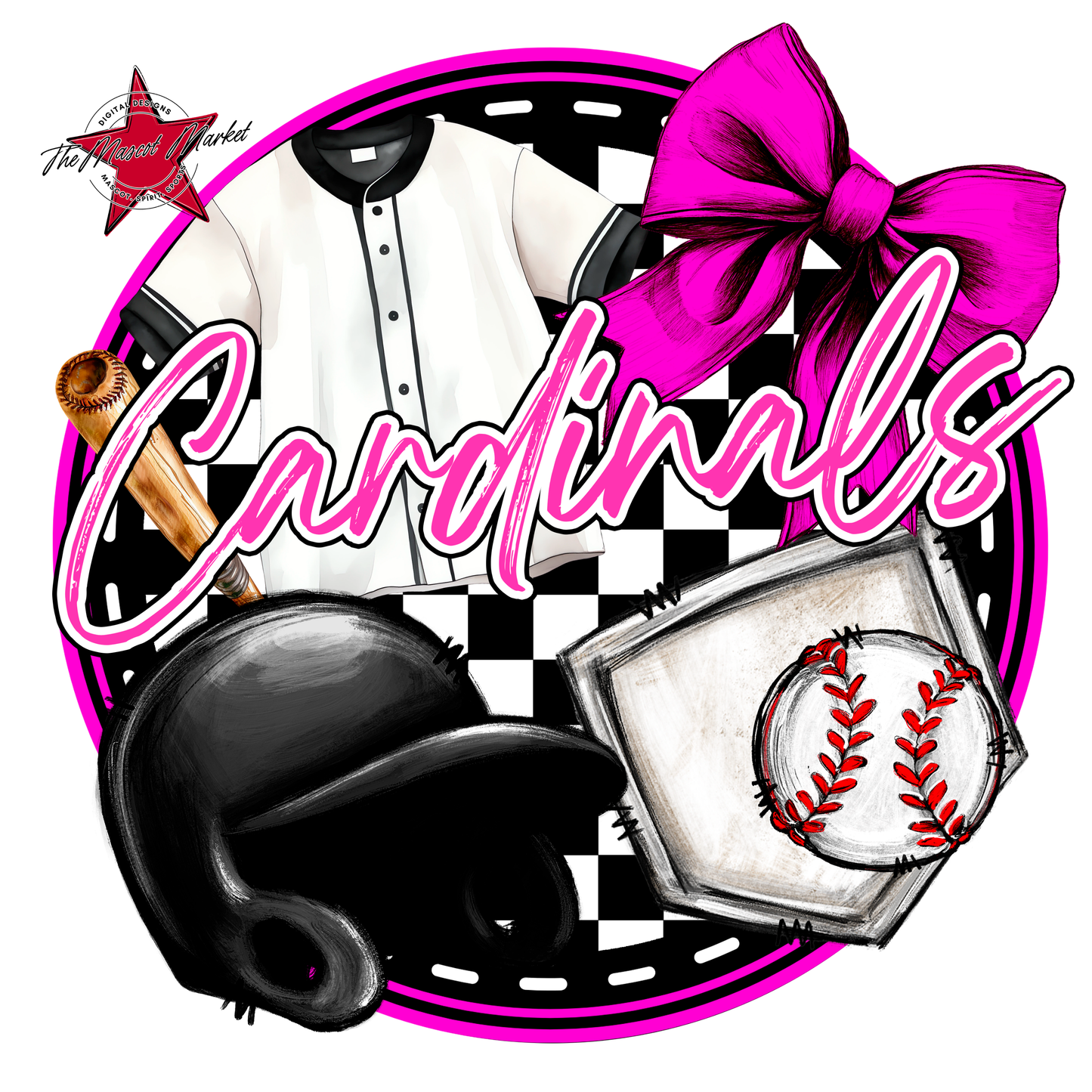 Cardinals Circle Baseball Design-Pink