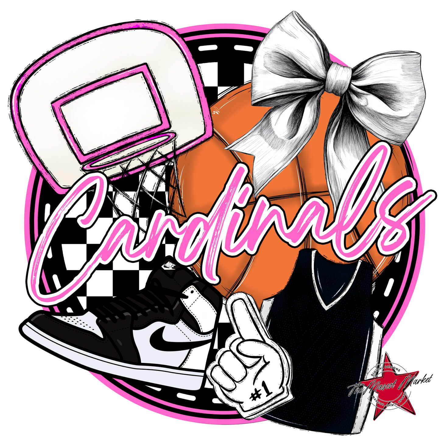 Cardinals Circle Basketball Design-Baby Pink