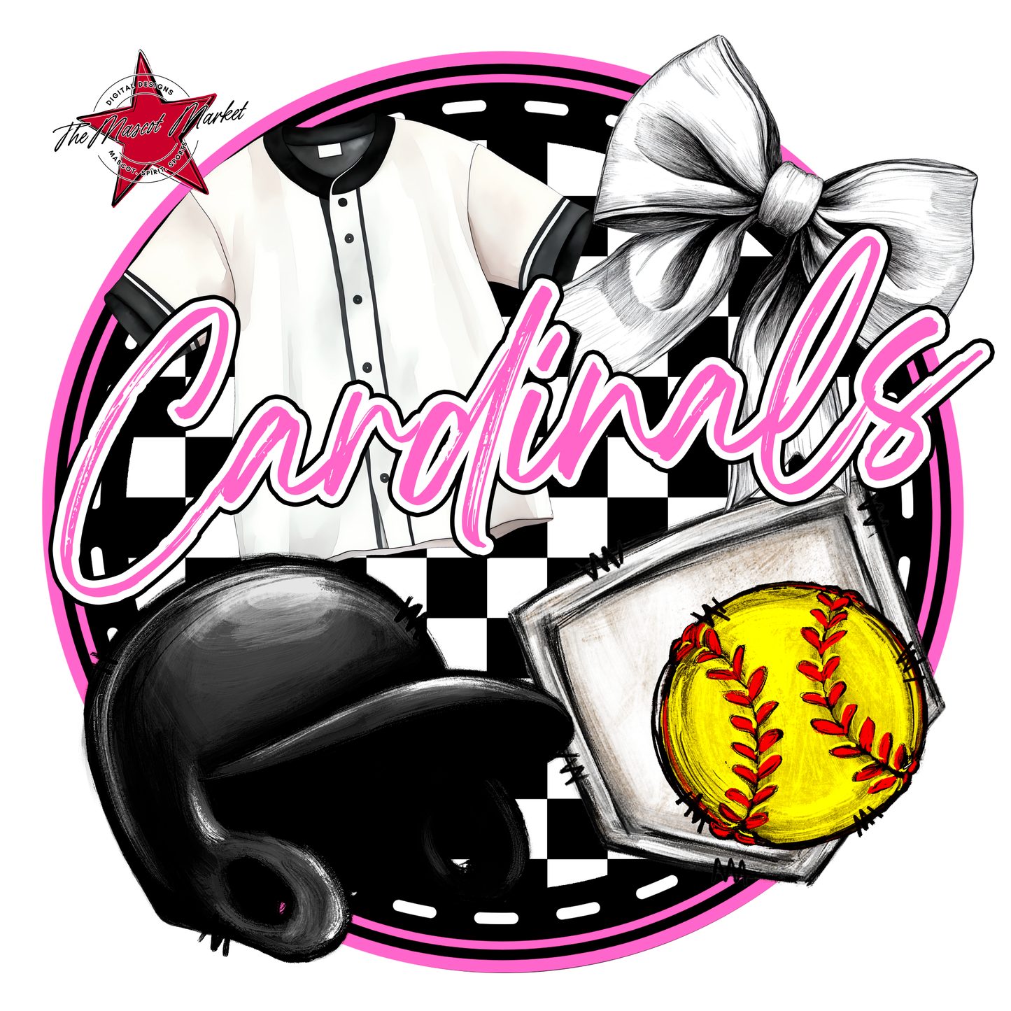 Cardinals Circle Softball Design-Baby Pink