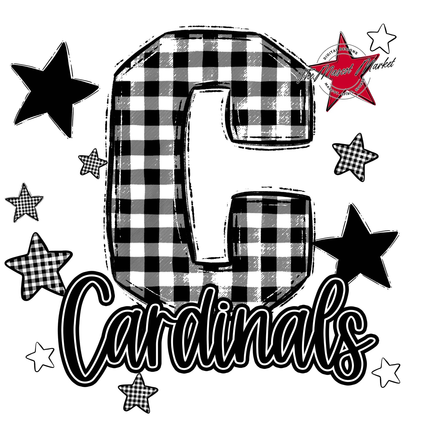 Cardinals Plaid Star Design-Black
