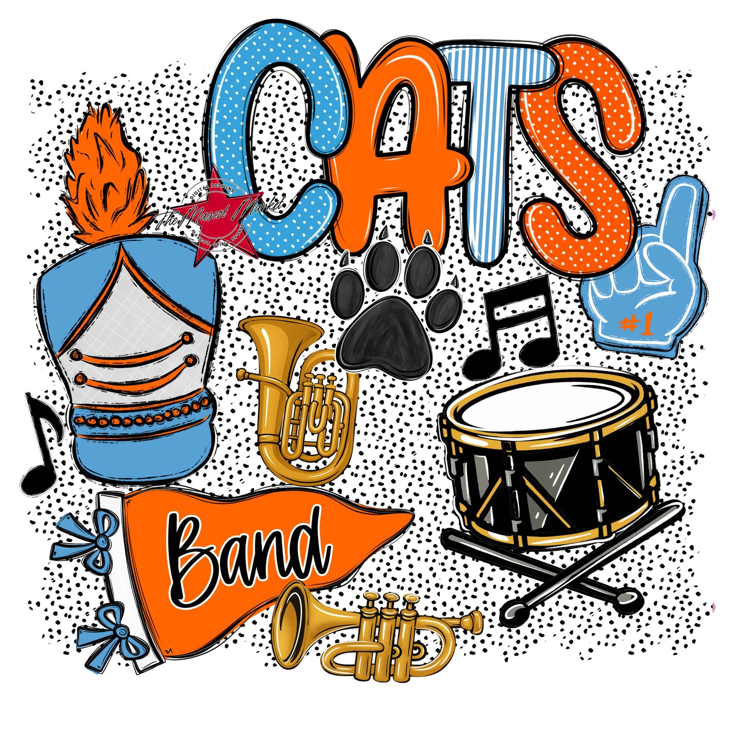 Cats Band Spirit-Carolina Blue & Orange