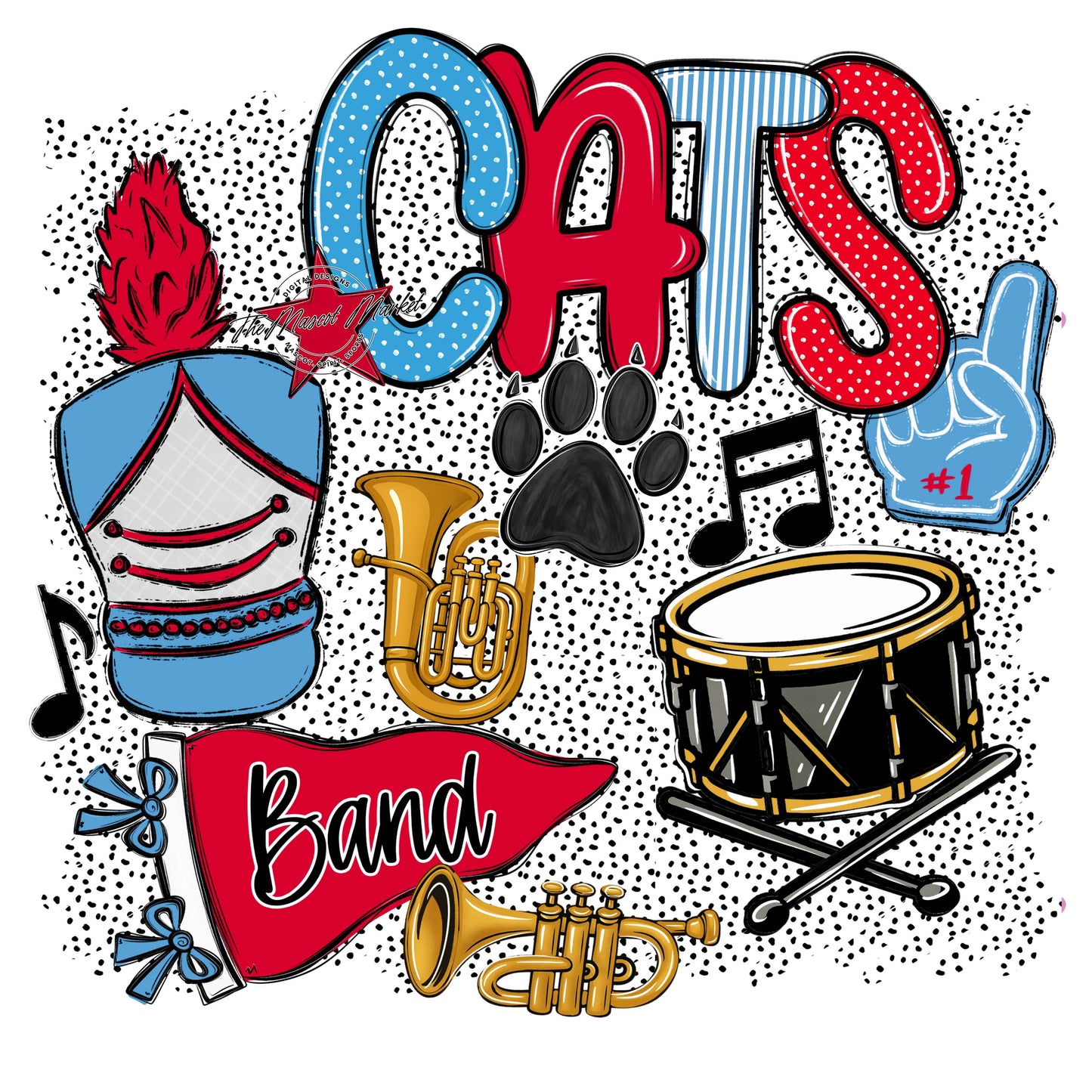 Cats Band Spirit-Carolina Blue & Red