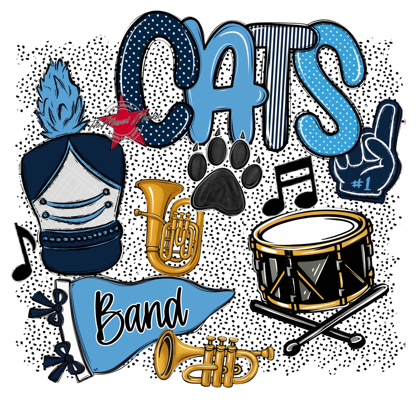 Cats Band Spirit-Navy & Carolina Blue