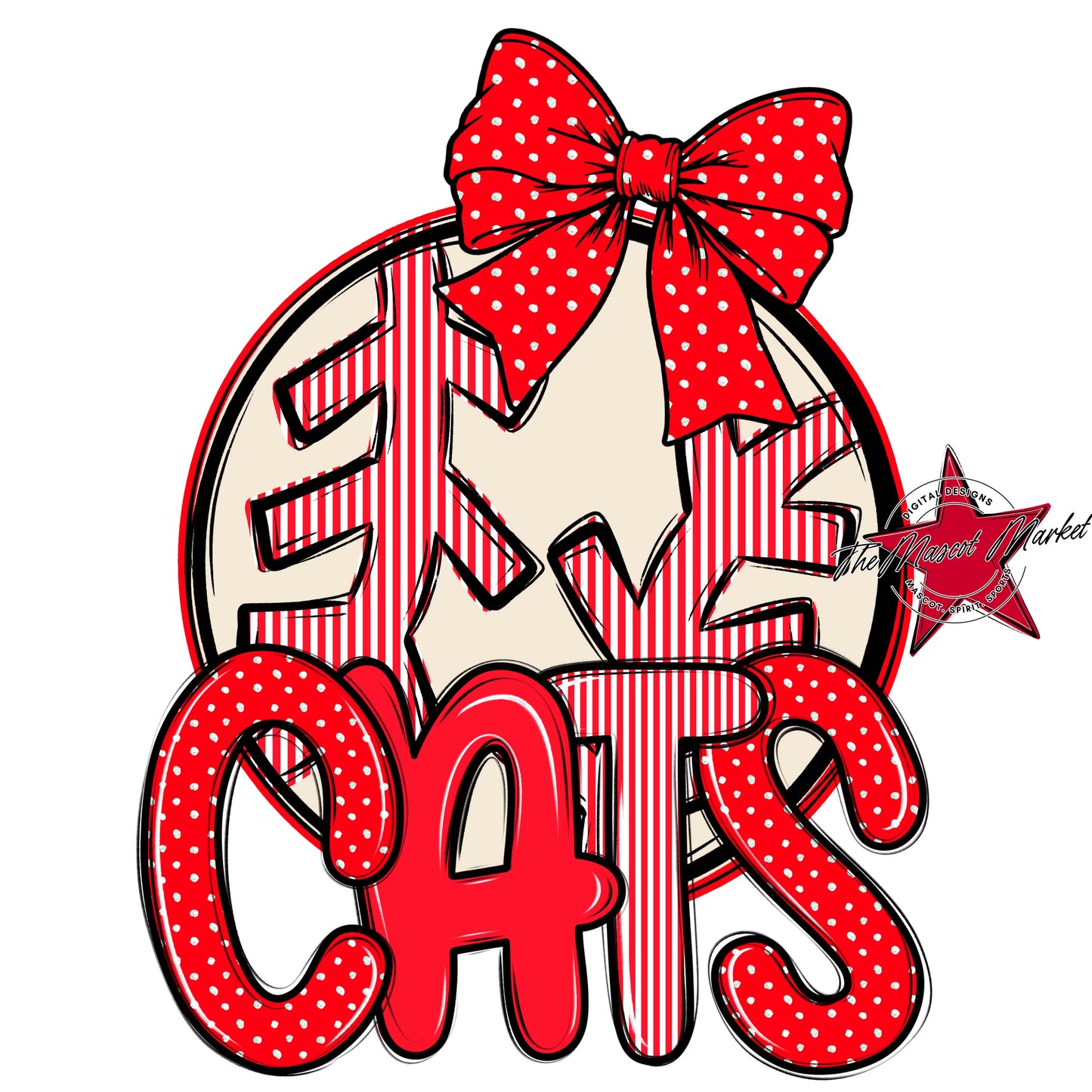 Cats Baseball-Softball Spirit Design-Bright Red