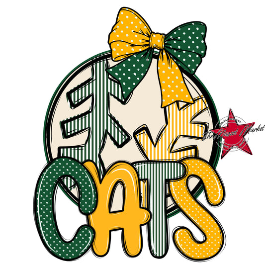Cats Baseball-Softball Spirit Design-Green & Yellow