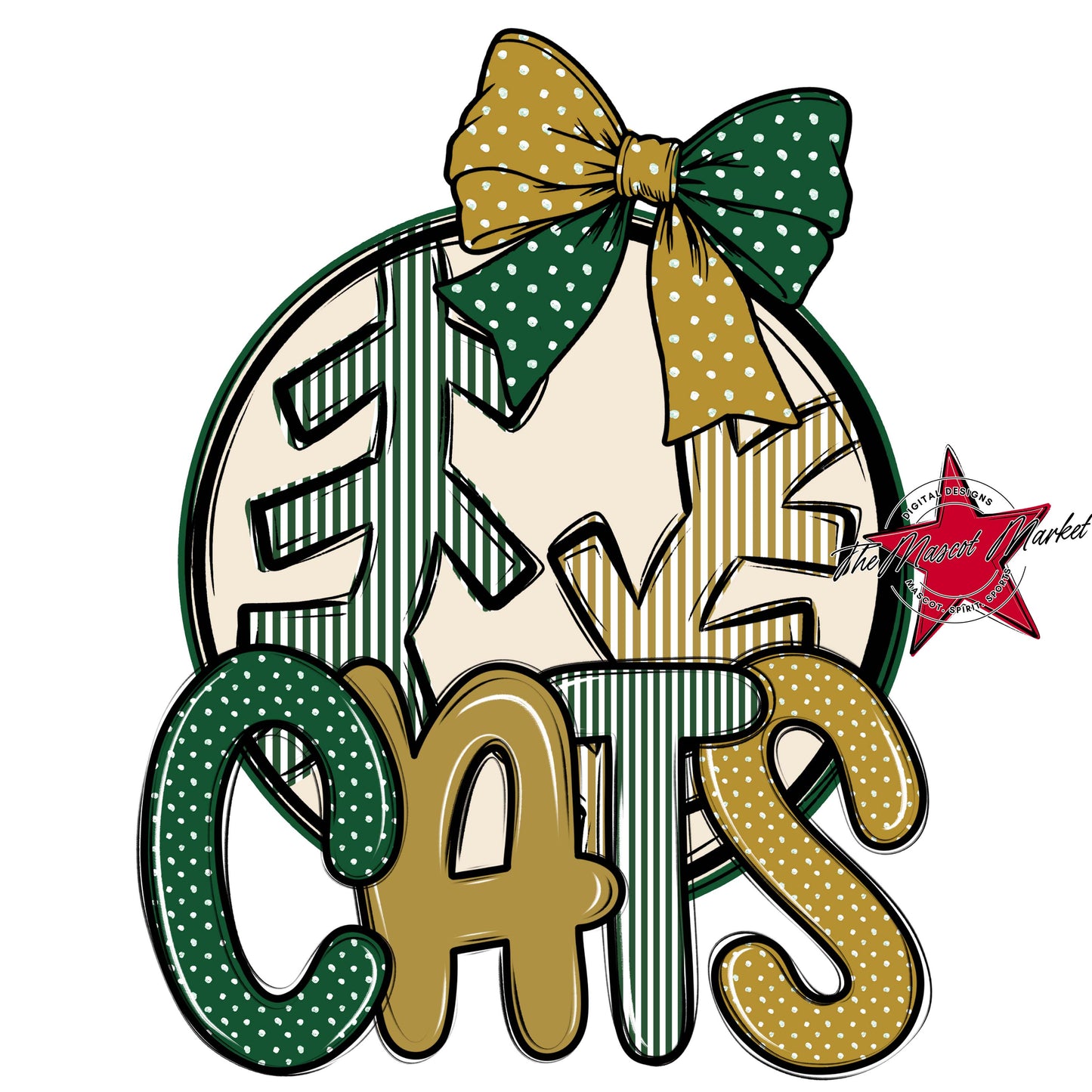 Cats Baseball-Softball Spirit Design-Green & Gold
