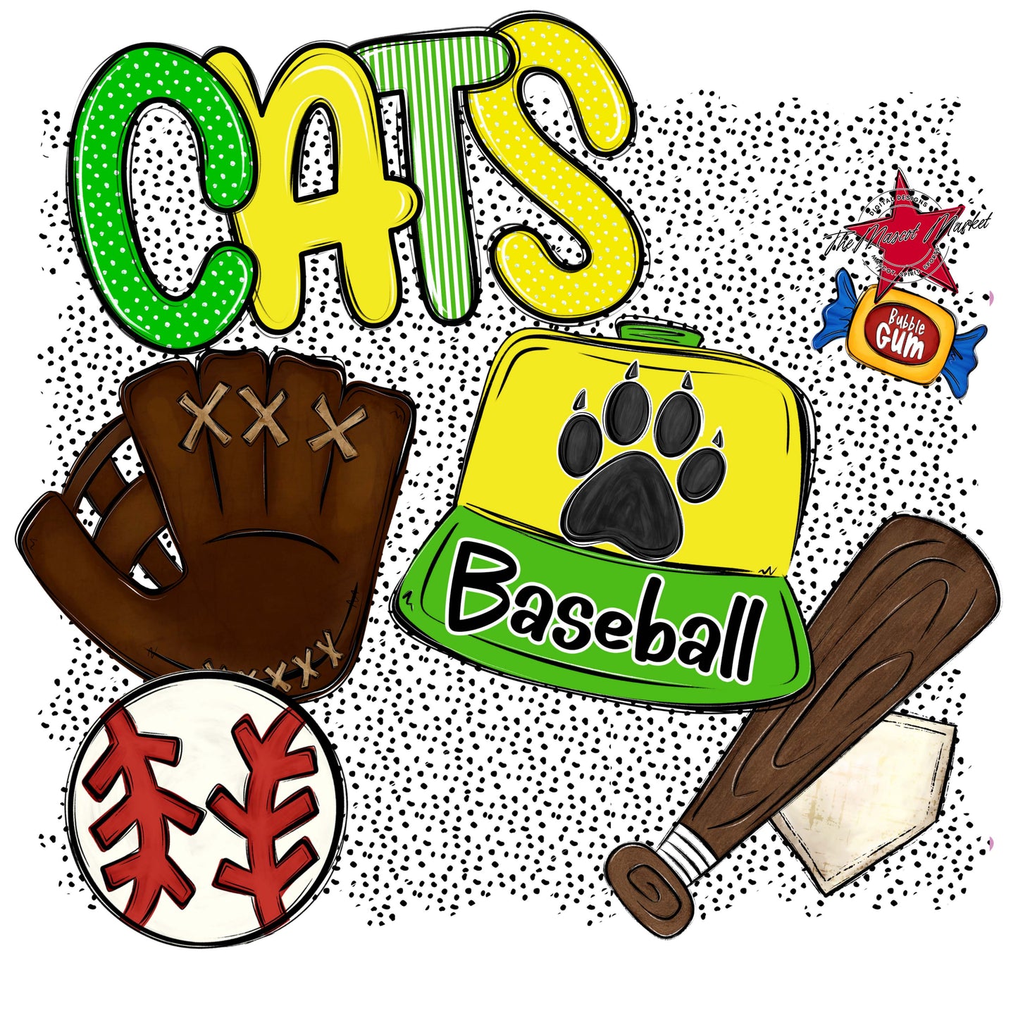 Cats Baseball Spirit-Bright Green & Bright Yellow