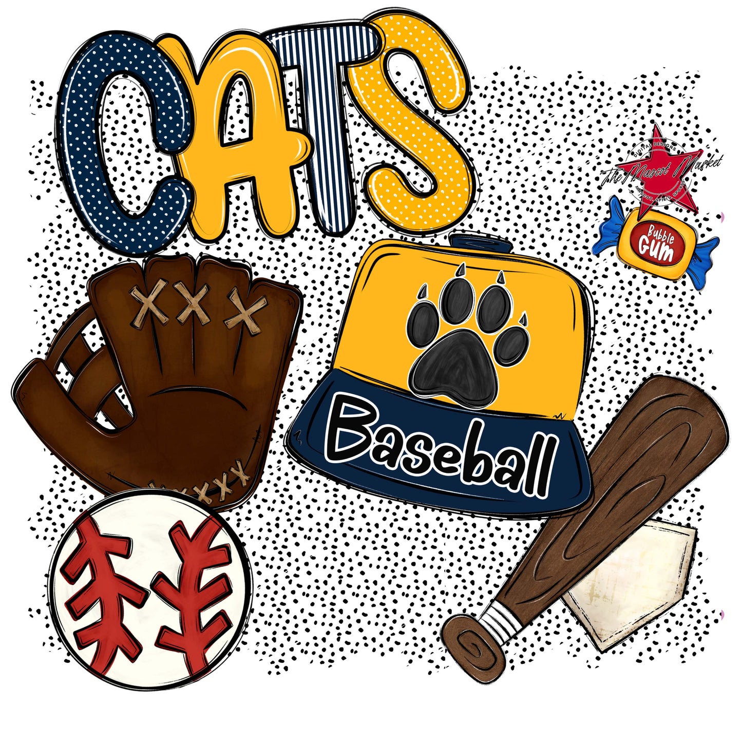 Cats Baseball Spirit-Navy & Yellow