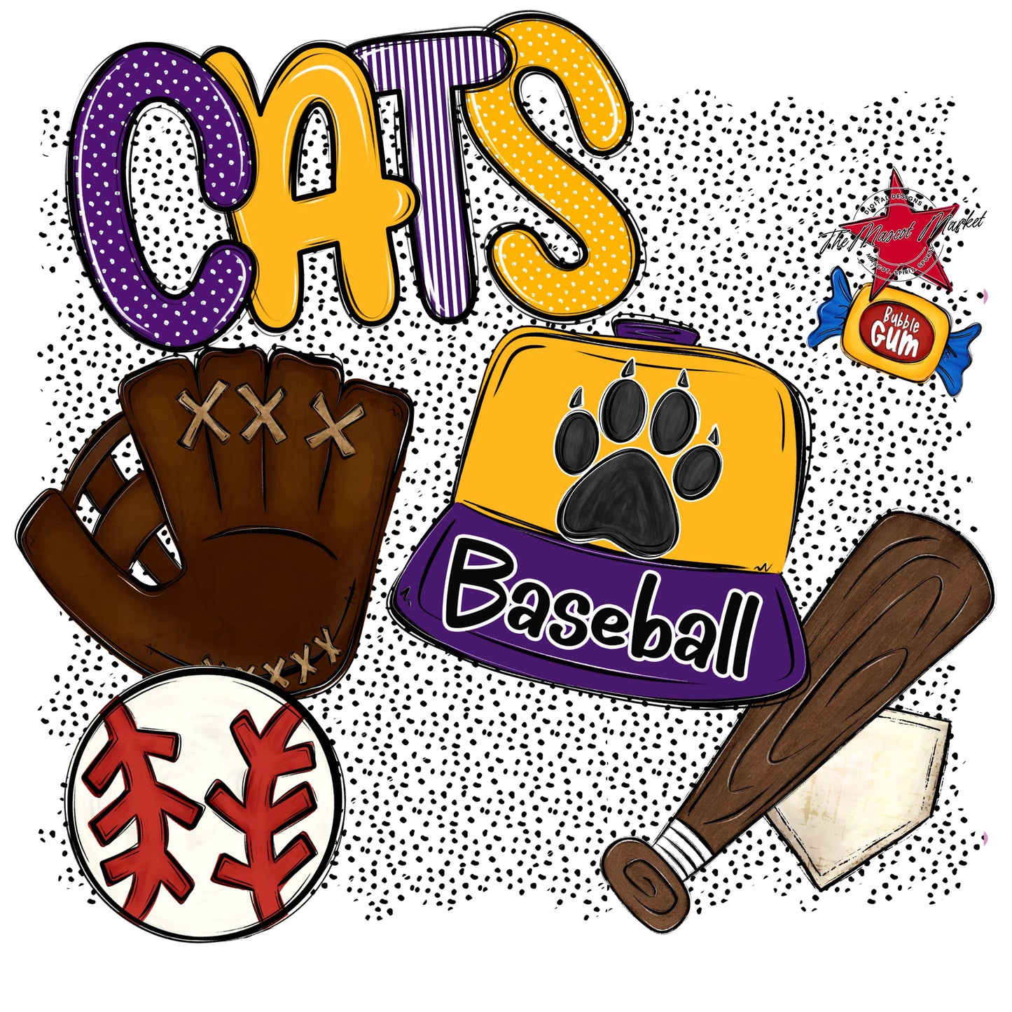 Cats Baseball Spirit-Purple & Yellow