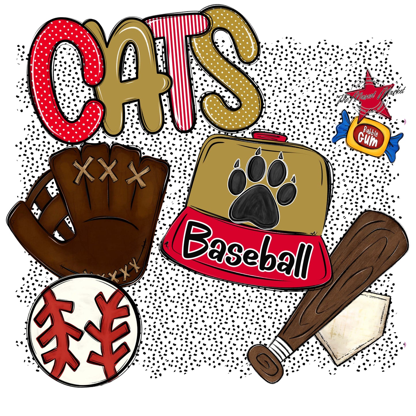 Cats Baseball Spirit-Red & Gold