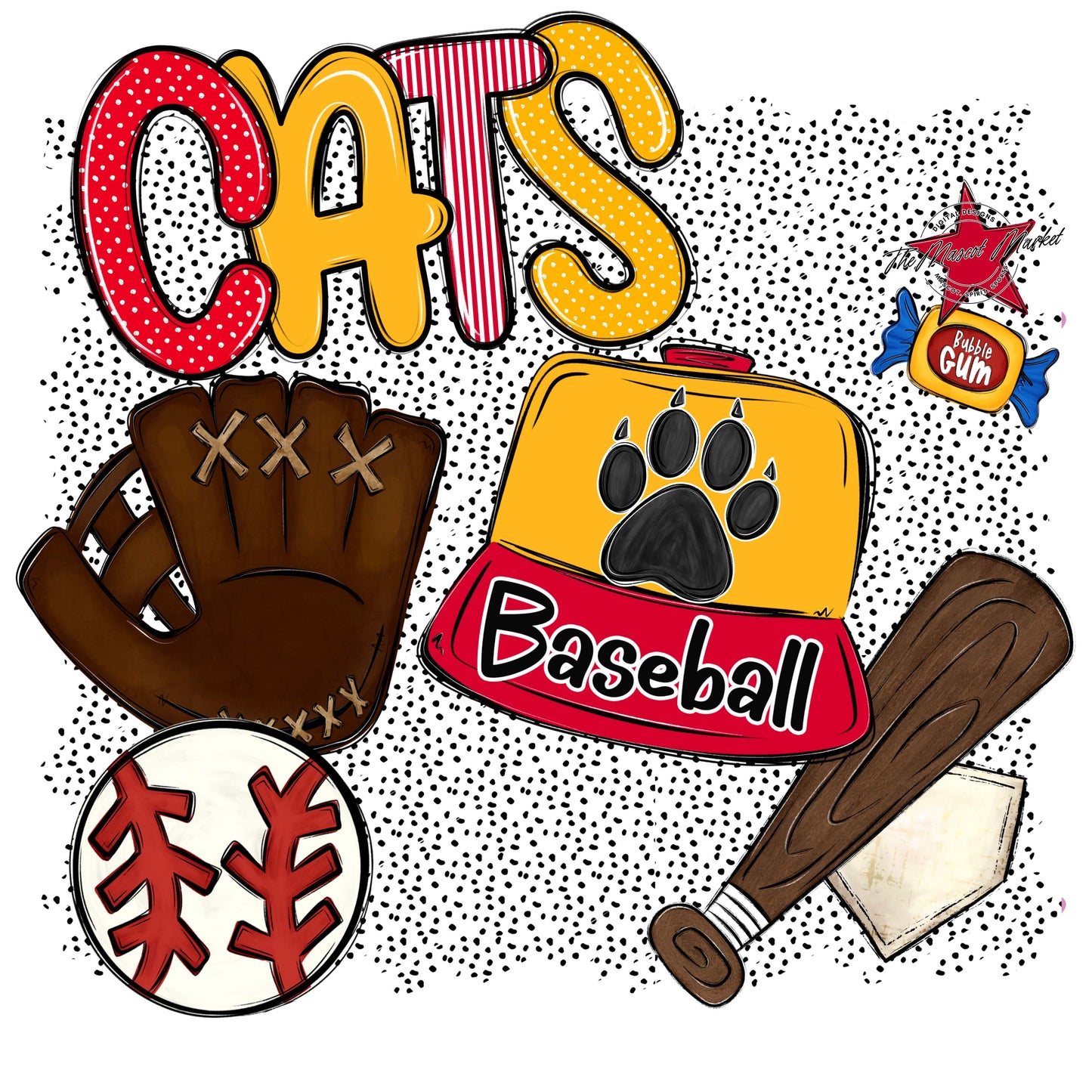 Cats Baseball Spirit-Red & Yellow