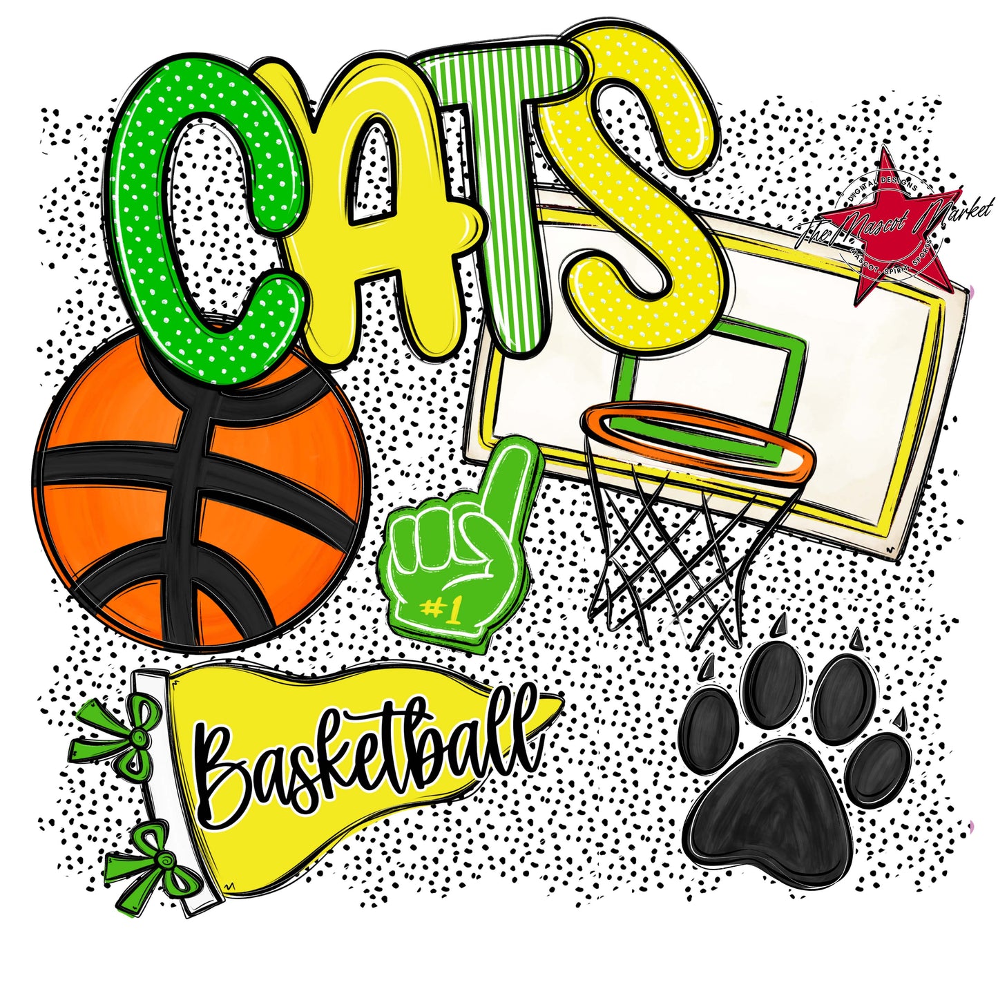 Cats Basketball Spirit-Bright Green & Bright Yellow