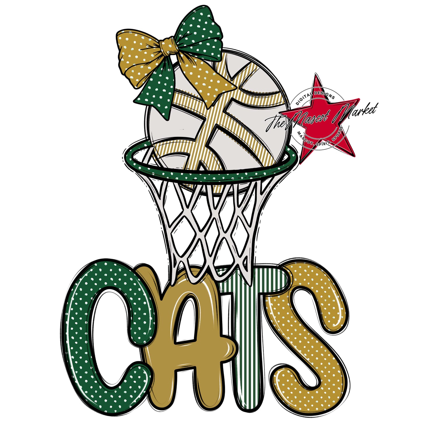 Cats Basketball Spirit Design-Green & Gold