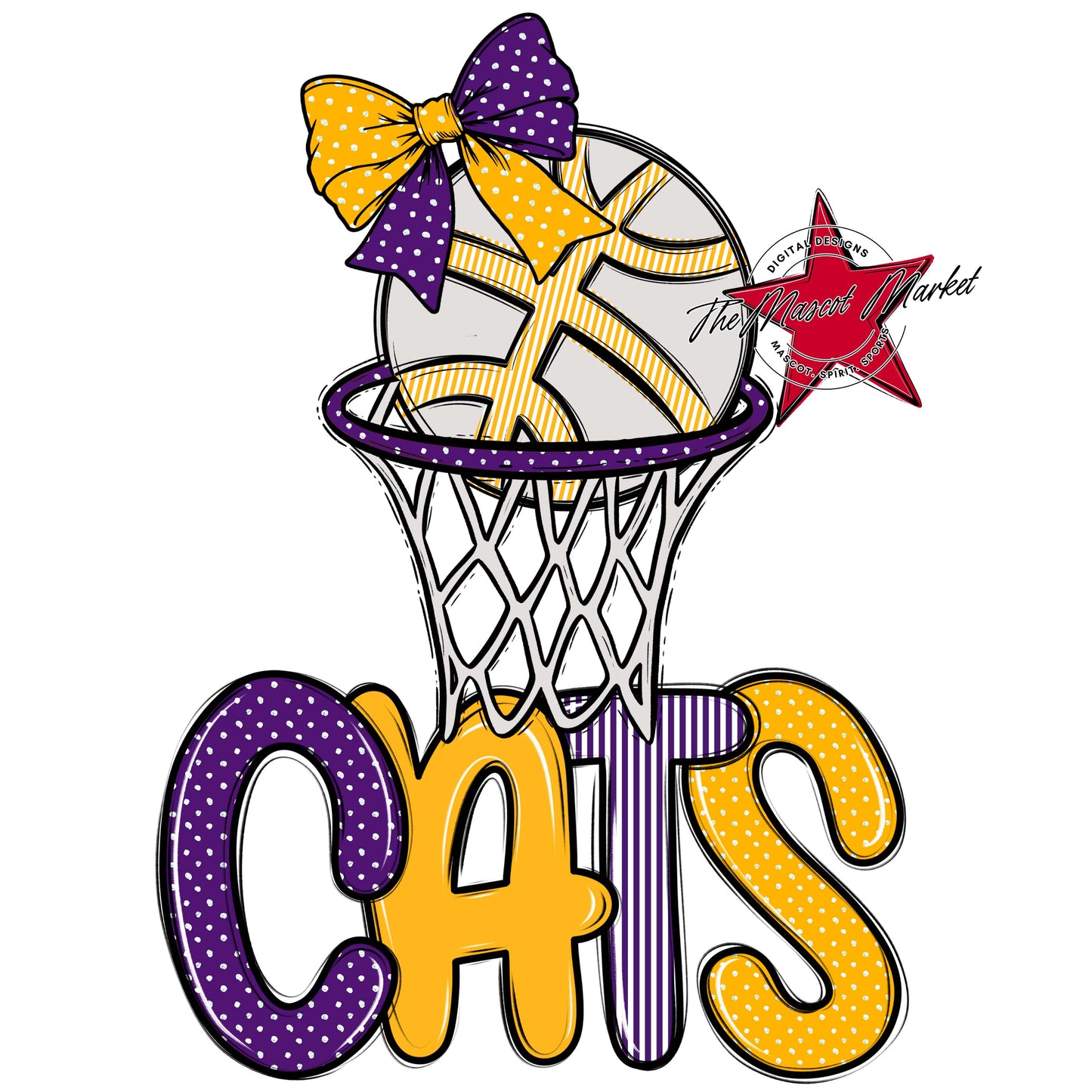 Cats Basketball Spirit Design-Purple & Yellow