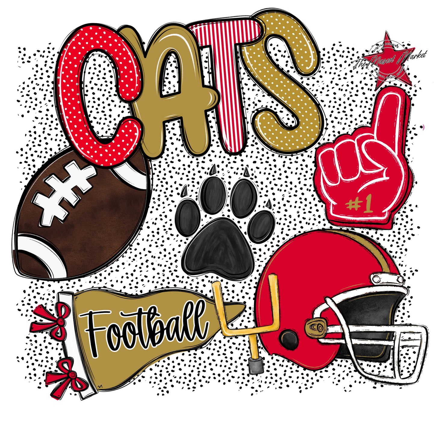 Cats Football Spirit-Red & Gold