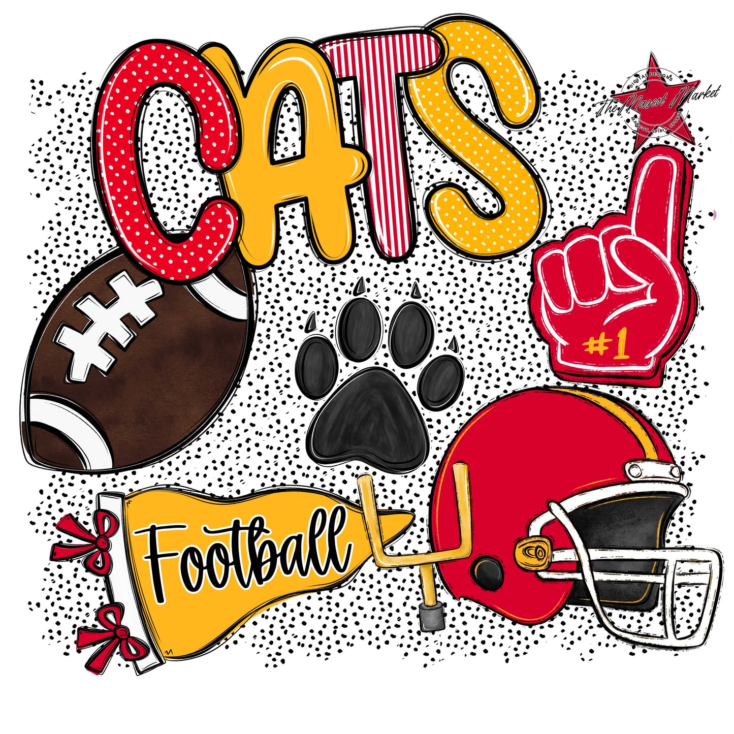 Cats Football Spirit-Red & Yellow