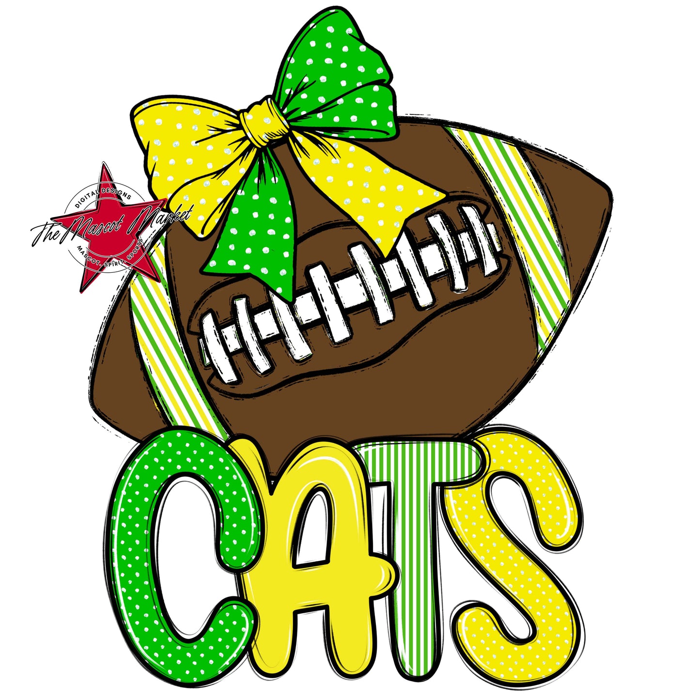 Cats Football Spirit Design-Bright Green & Bright Yellow
