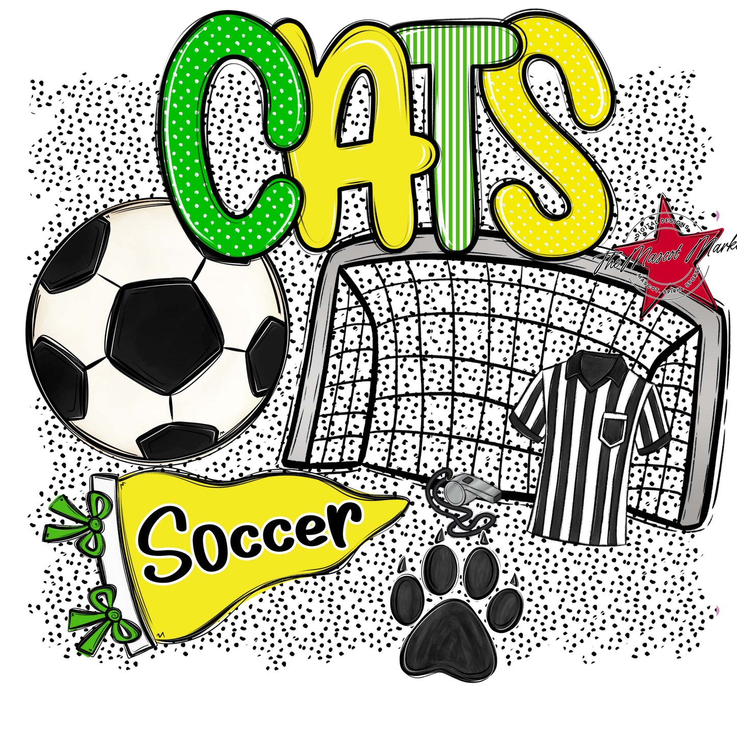 Cats Soccer Spirit-Bright Green & Bright Yellow