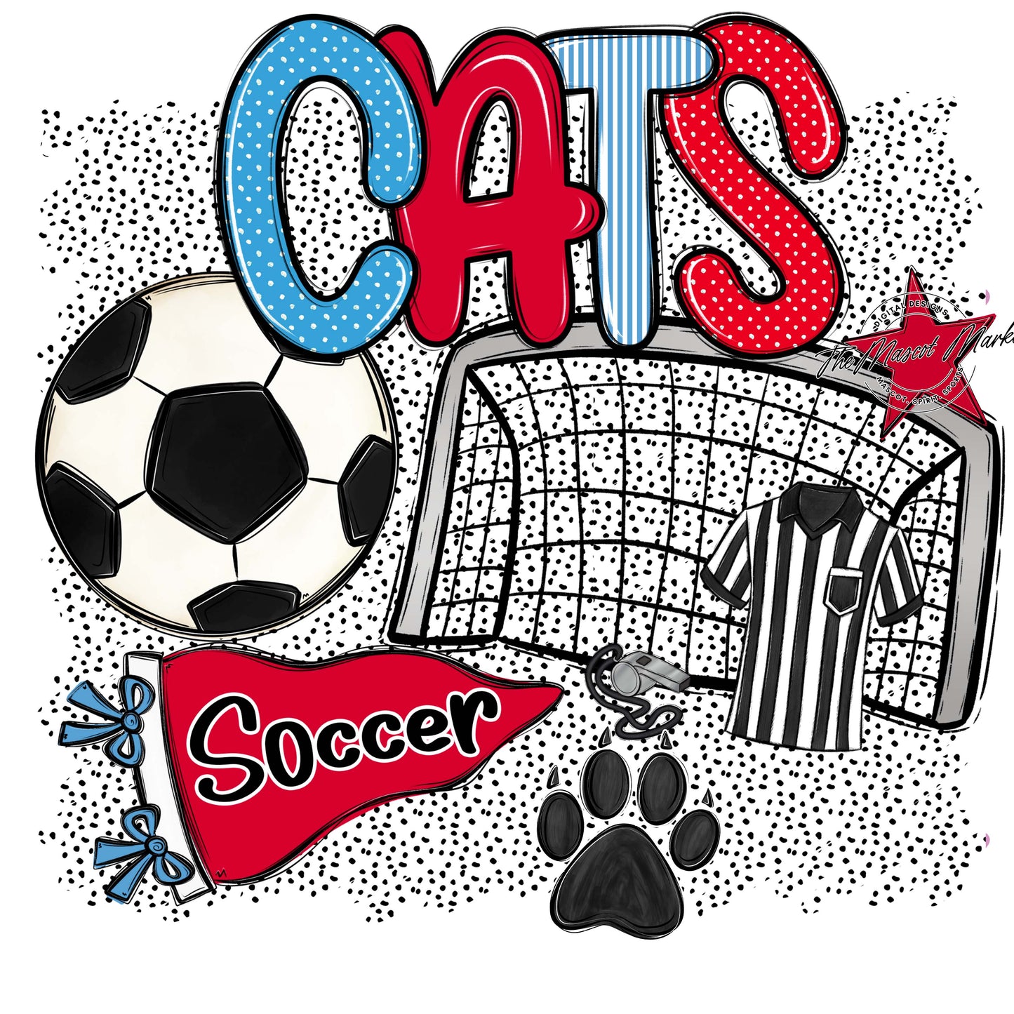 Cats Soccer Spirit-Carolina Blue & Red