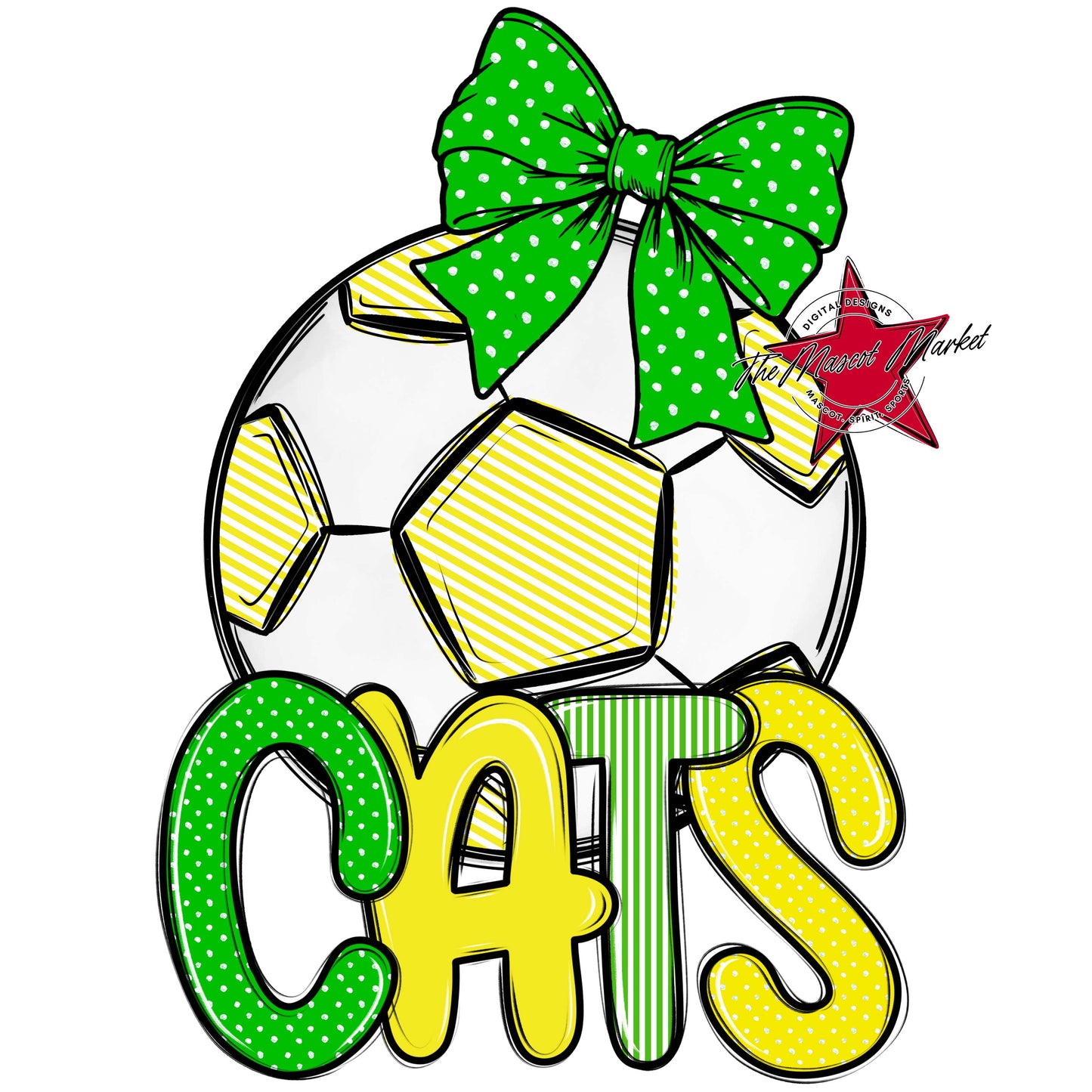 Cats Soccer Spirit Design-Bright Green & Bright Yellow
