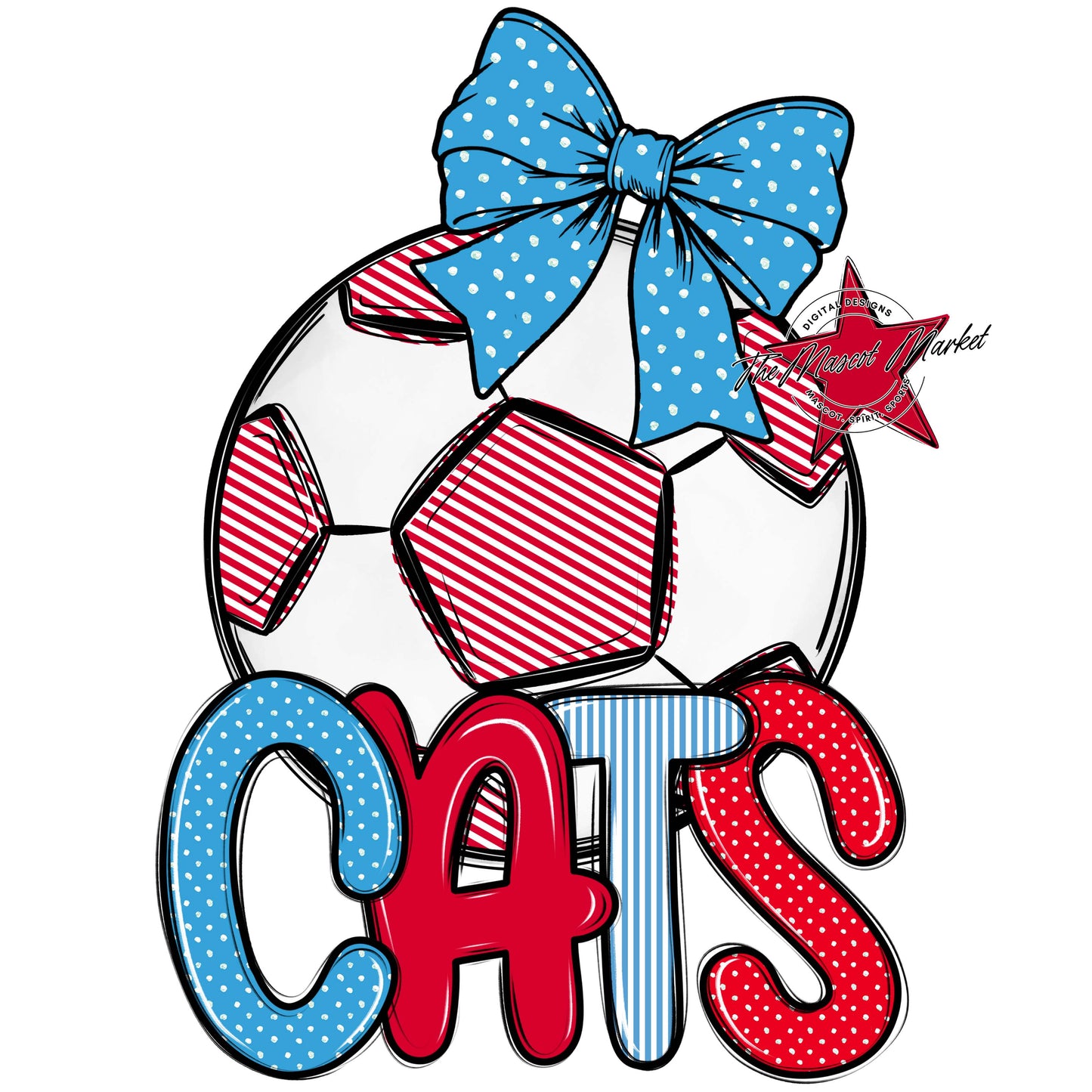 Cats Soccer Spirit Design-Carolina Blue & Red