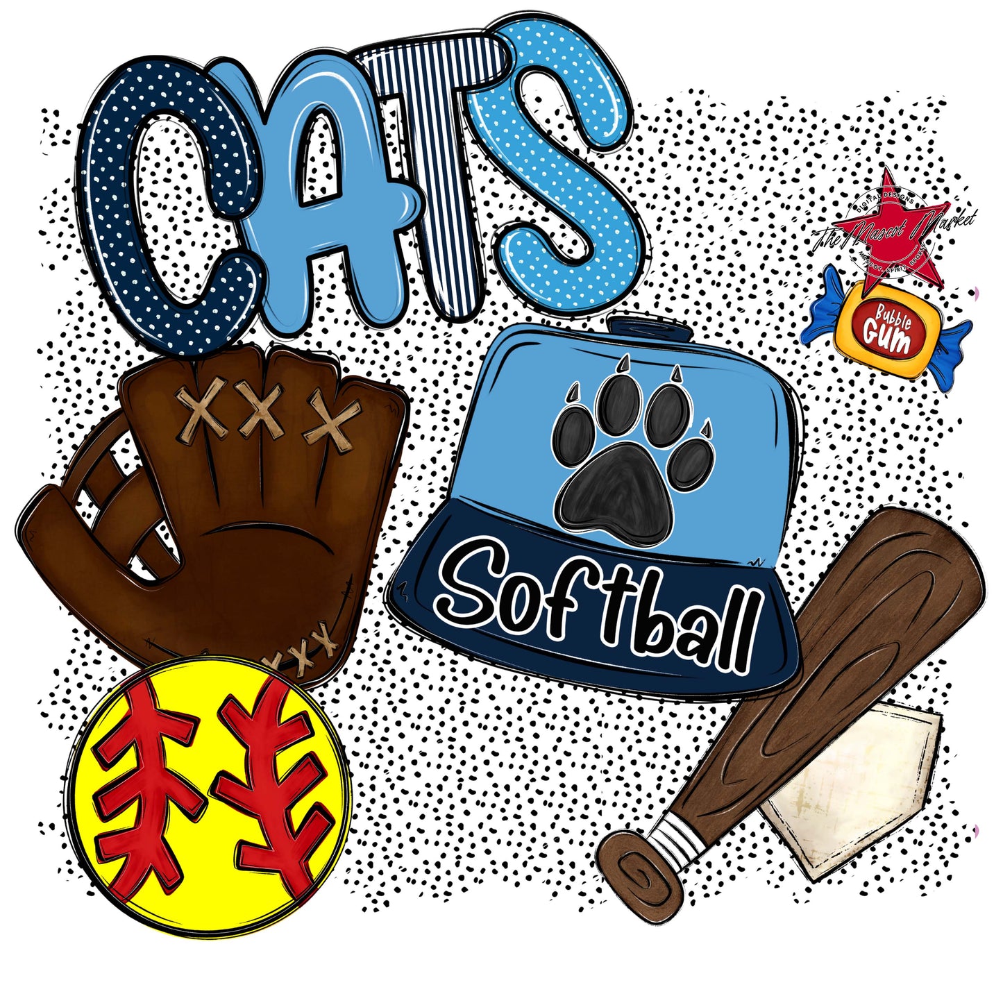 Cats Softball Spirit-Navy & Carolina Blue