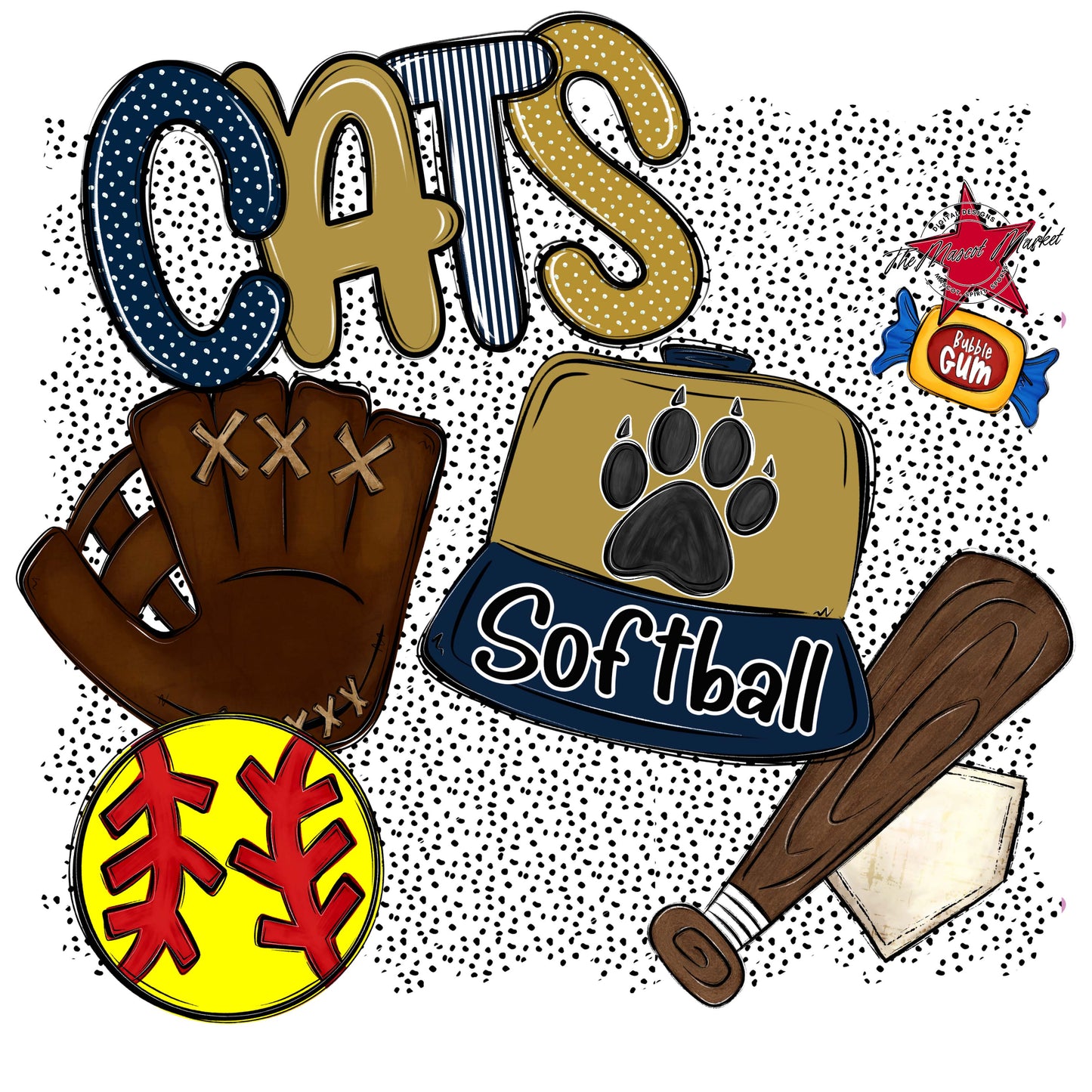 Cats Softball Spirit-Navy & Gold