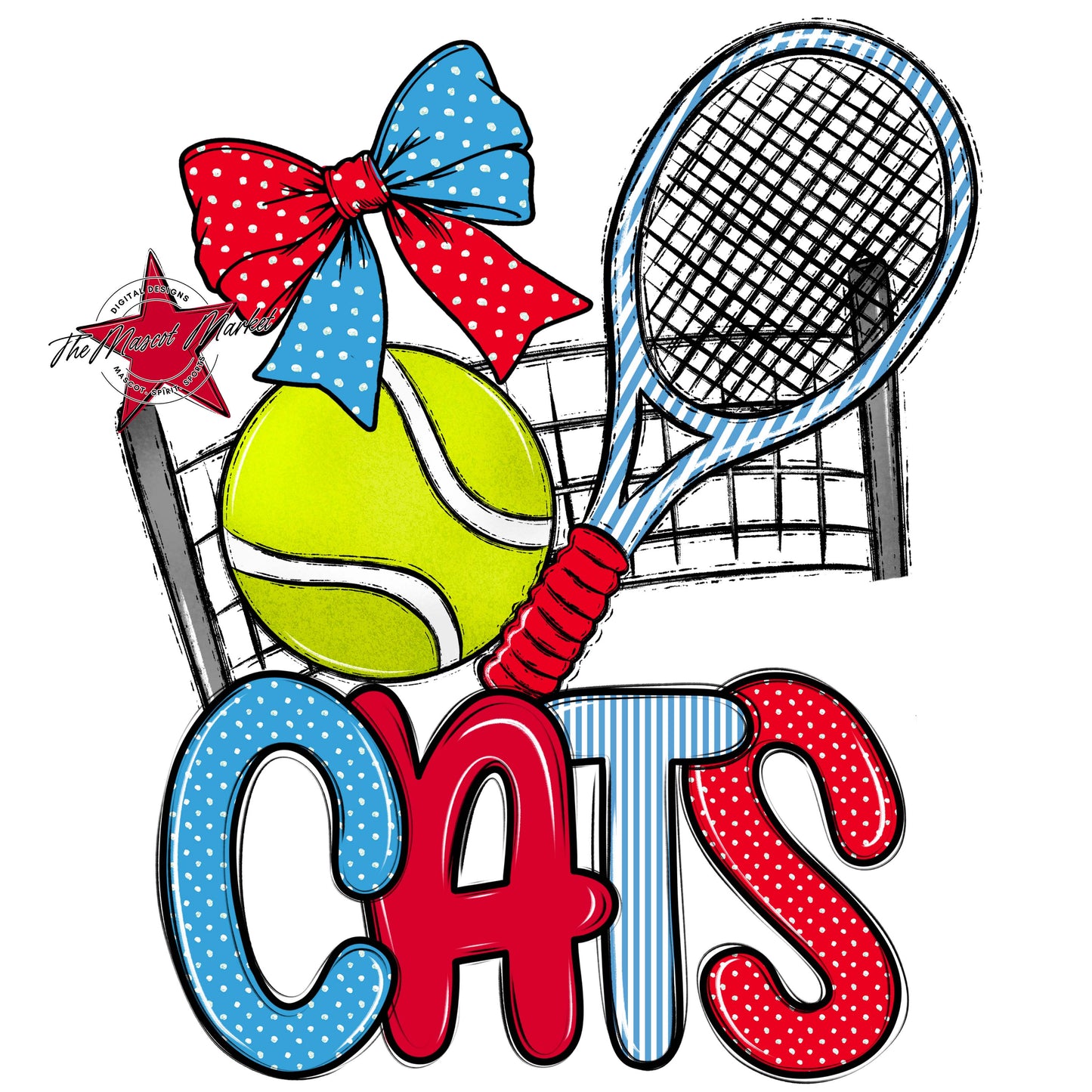 Cats Tennis Spirit Design-Carolina Blue & Red