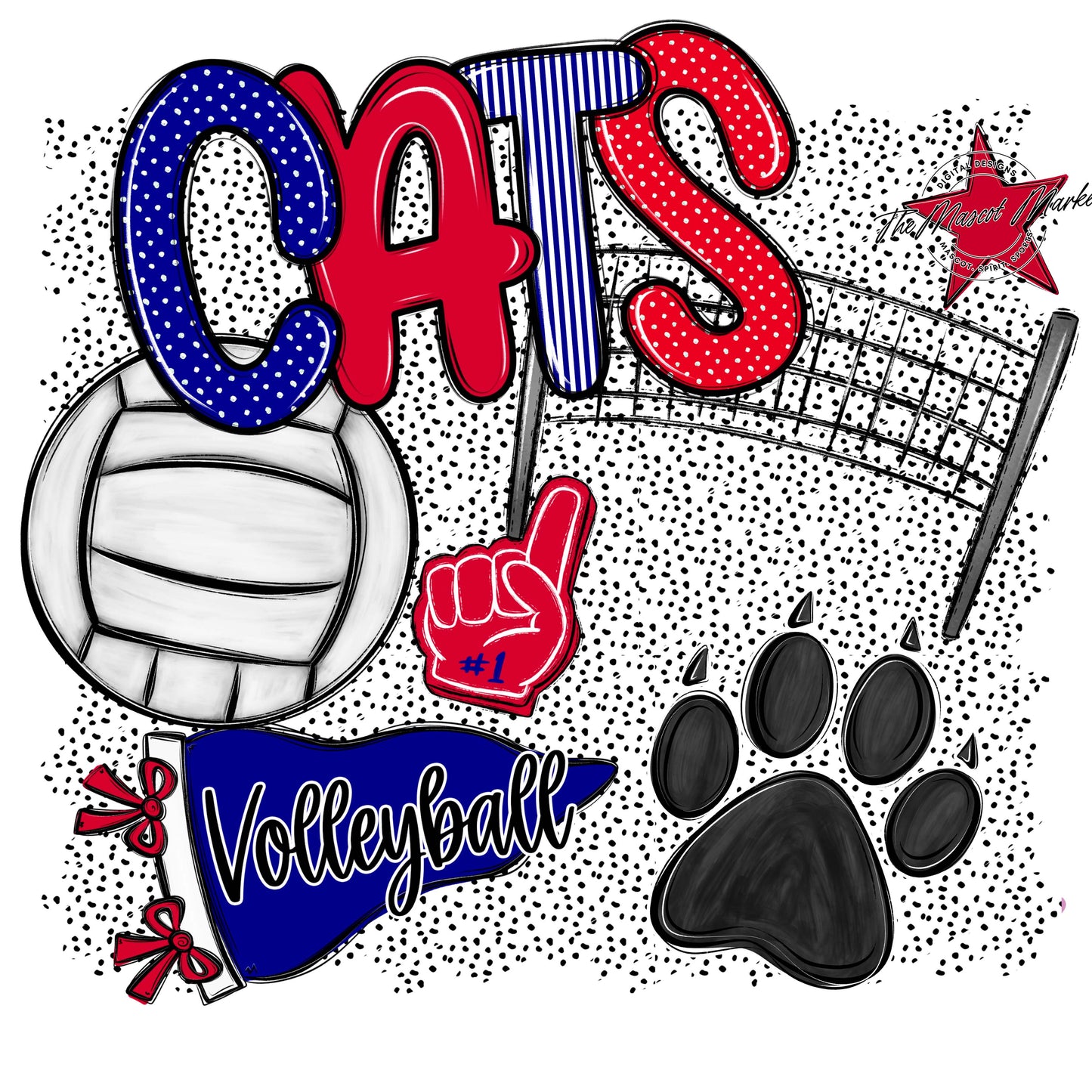 Cats Volleyball Spirit-Blue & Red