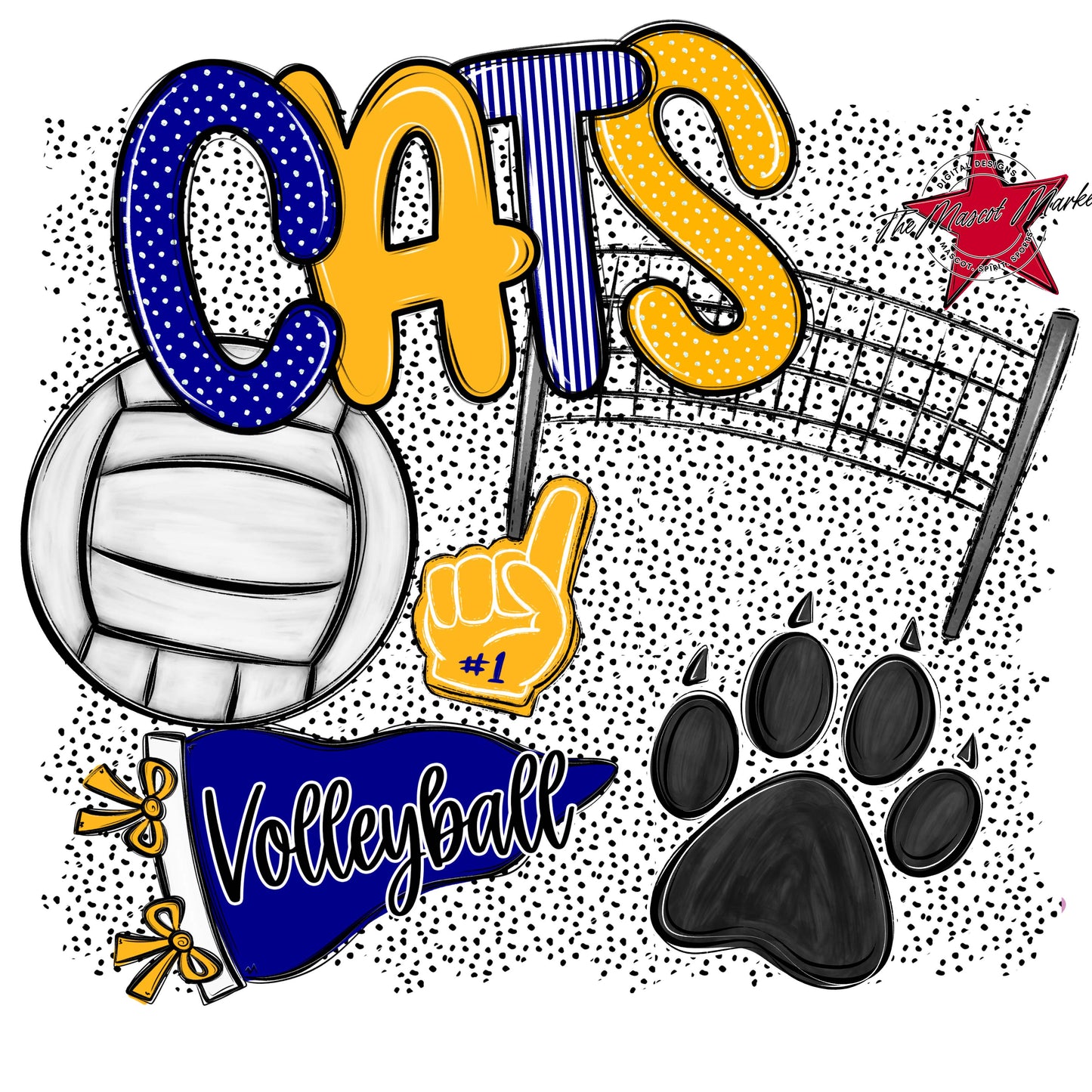 Cats Volleyball Spirit-Blue & Yellow
