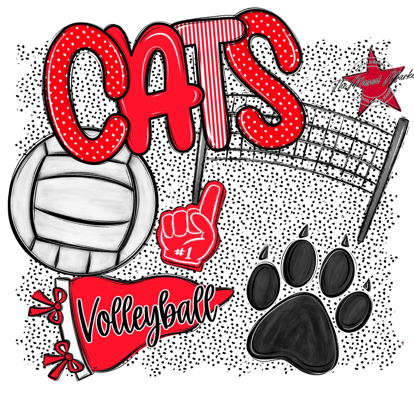 Cats Volleyball Spirit-Bright Red