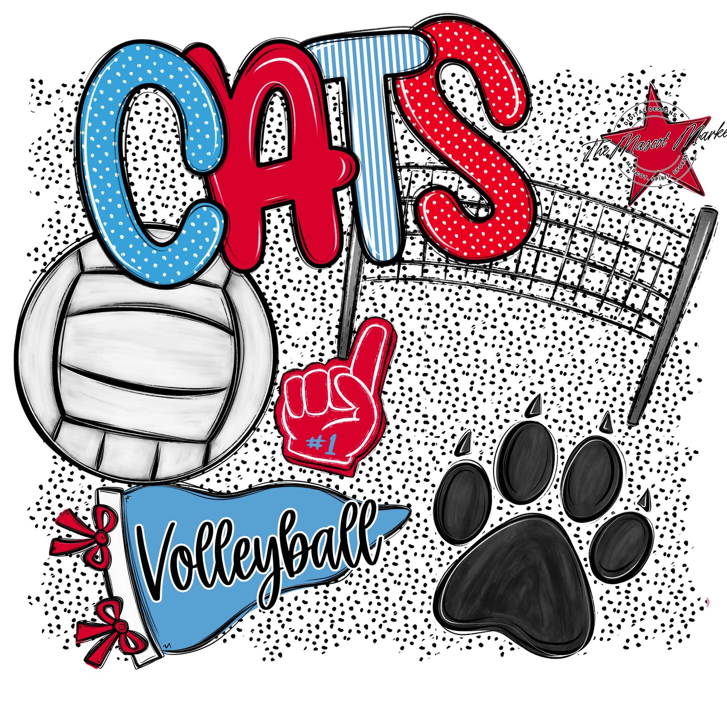 Cats Volleyball Spirit-Carolina Blue & Red