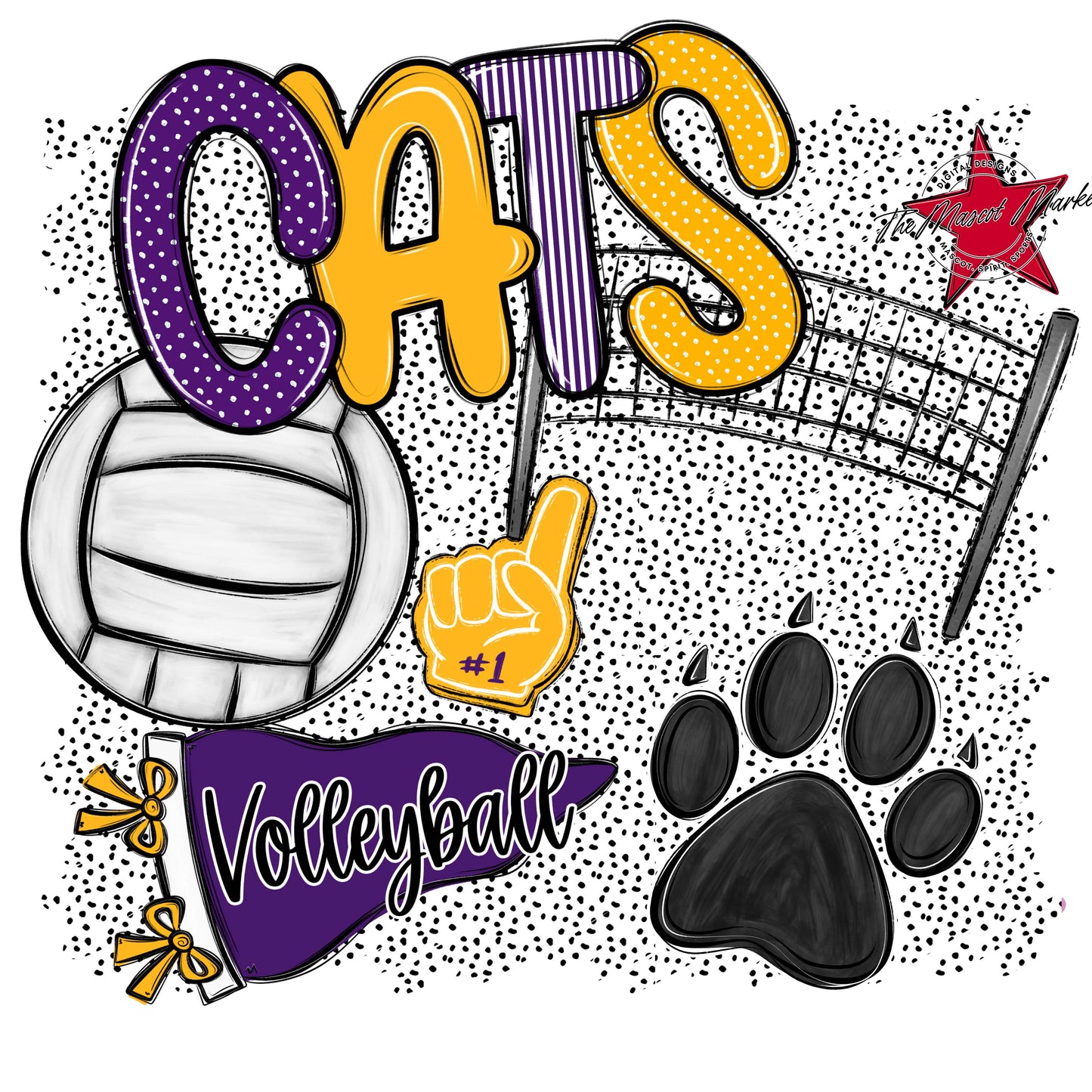 Cats Volleyball Spirit-Purple & Yellow